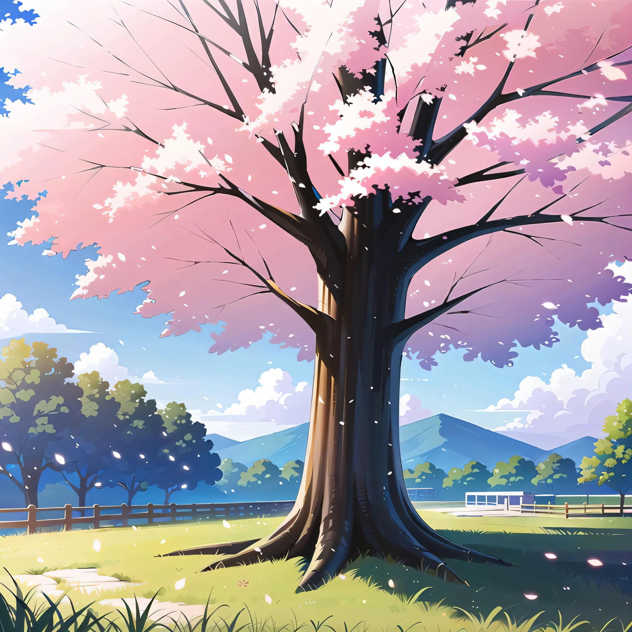 masterpiece, young, best quality, highres, young, sakura tree, sakura trees, falling leaves, pink leaves, trending on ArtStation, trending on CGSociety, Intricate, High Detail, Sharp focus, dramatic,  best quality, highres,