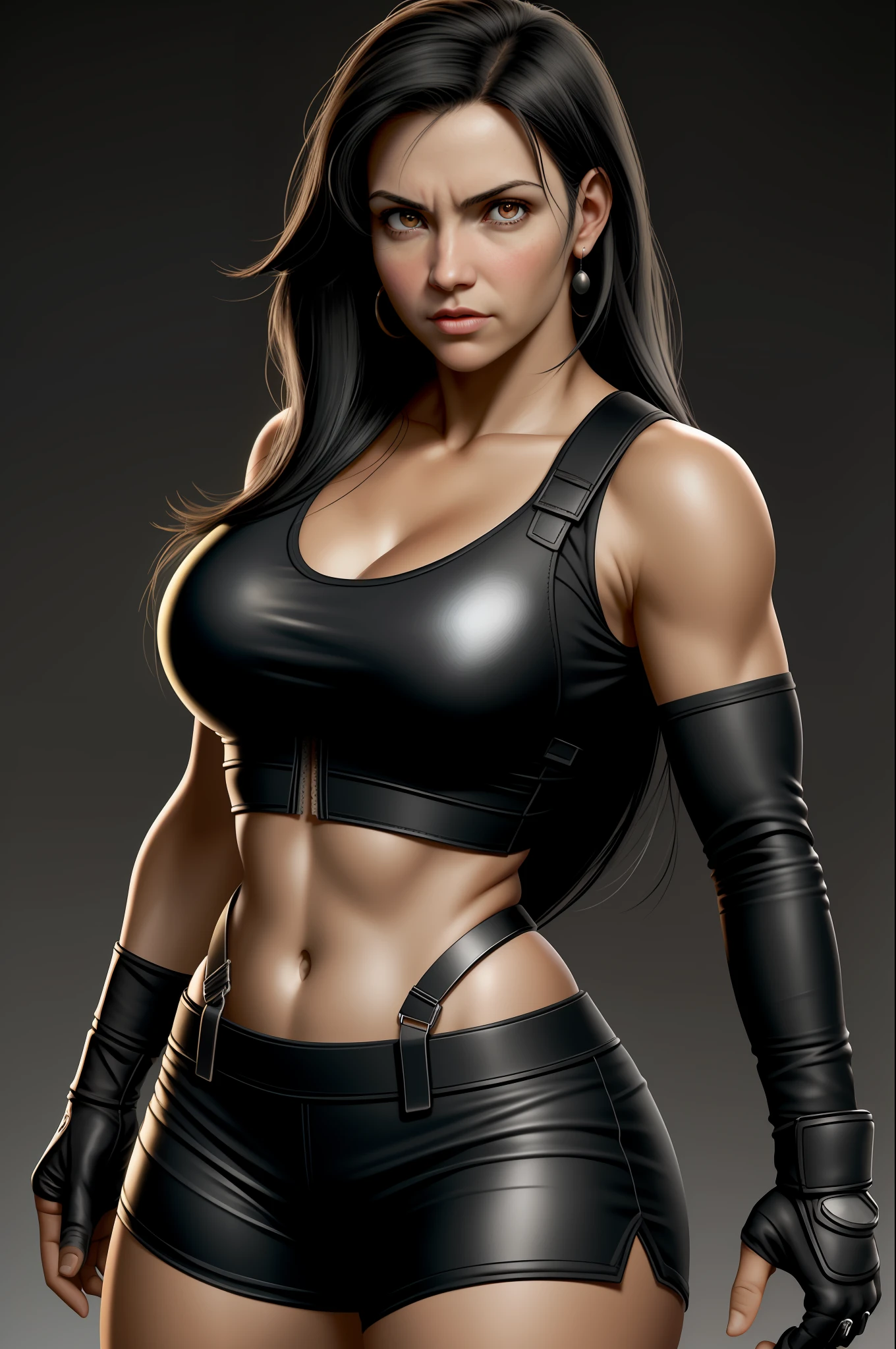 Tifa, ojos rojos, guantelete, coderas, (Entonado:1.2), (hombros fuertes:1.1), pechos enormes, cabello, cejas gruesas y oscuras, cabello negro, Coreano, delineador, sombra de ojos, cara bonita, labios, Entonado, trampas grandes, realista, alta calidad, realista, piel texturizada, poros de la piel, rayos de luz, Dios Rayos, piel grasa,  Rim Lighting,, Fondo Bokeh, fondo borroso, fcRetrato, (culturista hombros:0.9), deltoideo, cosplay de Black Canary