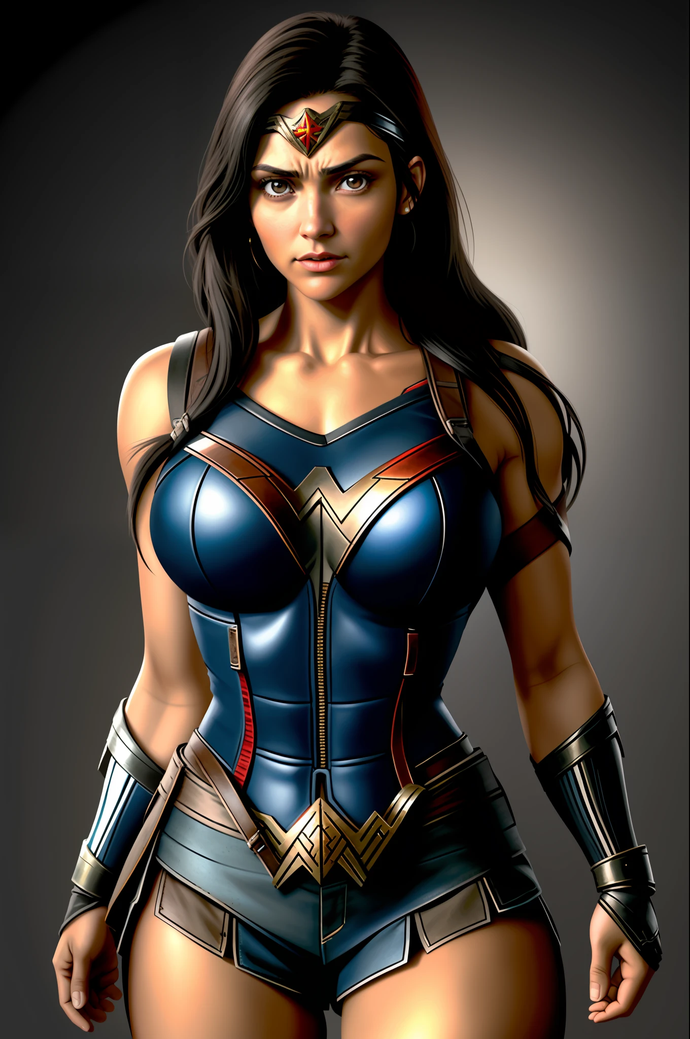 Tifa, ojos rojos, guantelete, coderas, (Entonado:1.2), (hombros fuertes:1.1), pechos enormes, cabello, cejas gruesas y oscuras, cabello negro, Coreano, delineador, sombra de ojos, cara bonita, labios, Entonado, trampas grandes, realista, alta calidad, realista, piel texturizada, poros de la piel, rayos de luz, Dios Rayos, piel grasa,  Rim Lighting,, Fondo Bokeh, fondo borroso, fcRetrato, (culturista hombros:0.9), deltoideo, cosplay de Wonder Woman