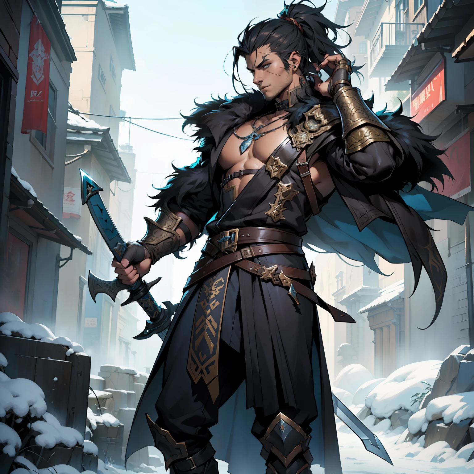 a close up of a person with a sword and a fur coat, human male character art, male character design, amazing 8k character concept art, warrior character design, rpg concept art character, detailed full body concept art, detailed character art, rpg character concept art, game character concept art, ( ( character concept art ) ), full character concept art