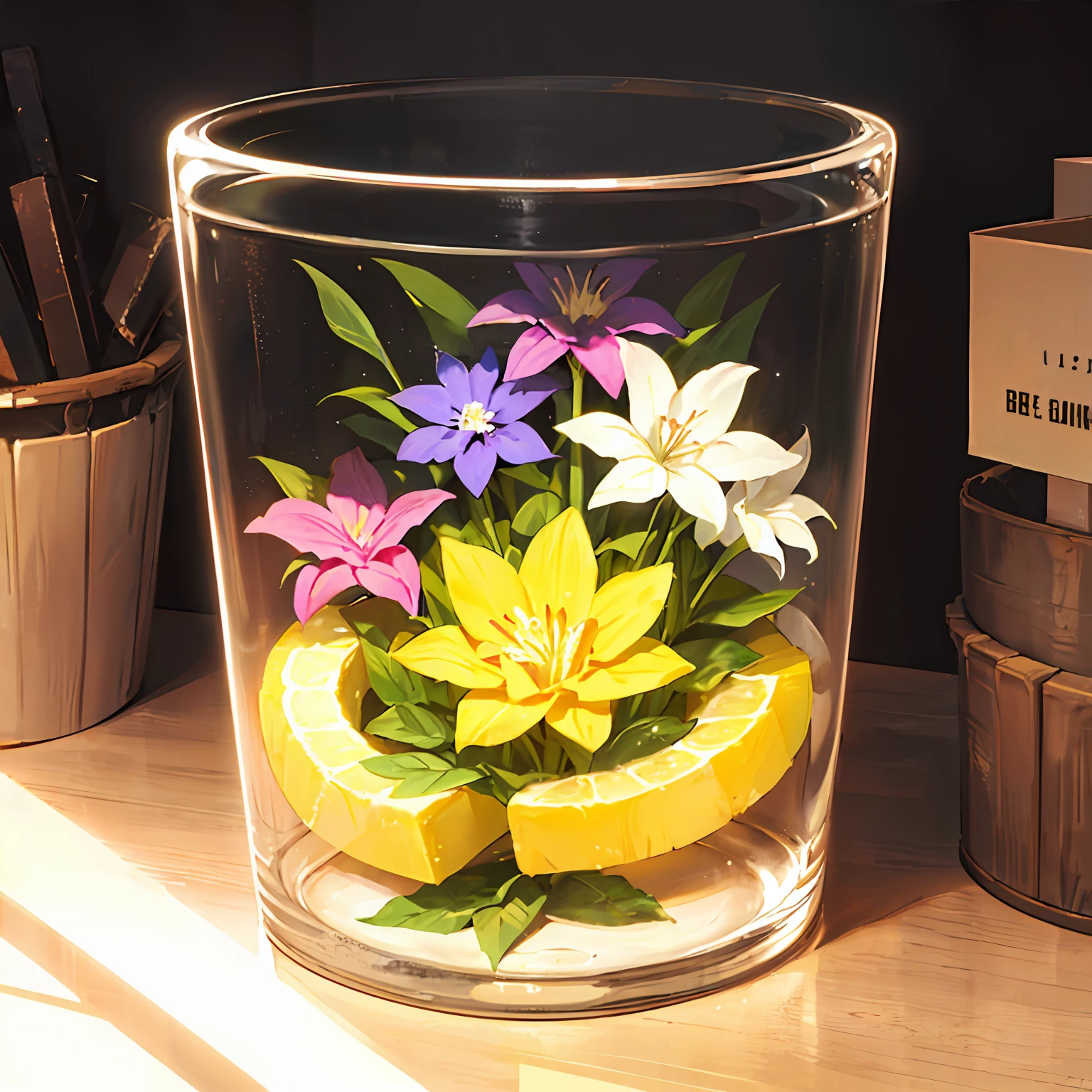 Make a magical flower inside a flower jar, with neon sparkles, apenas o jarro --auto