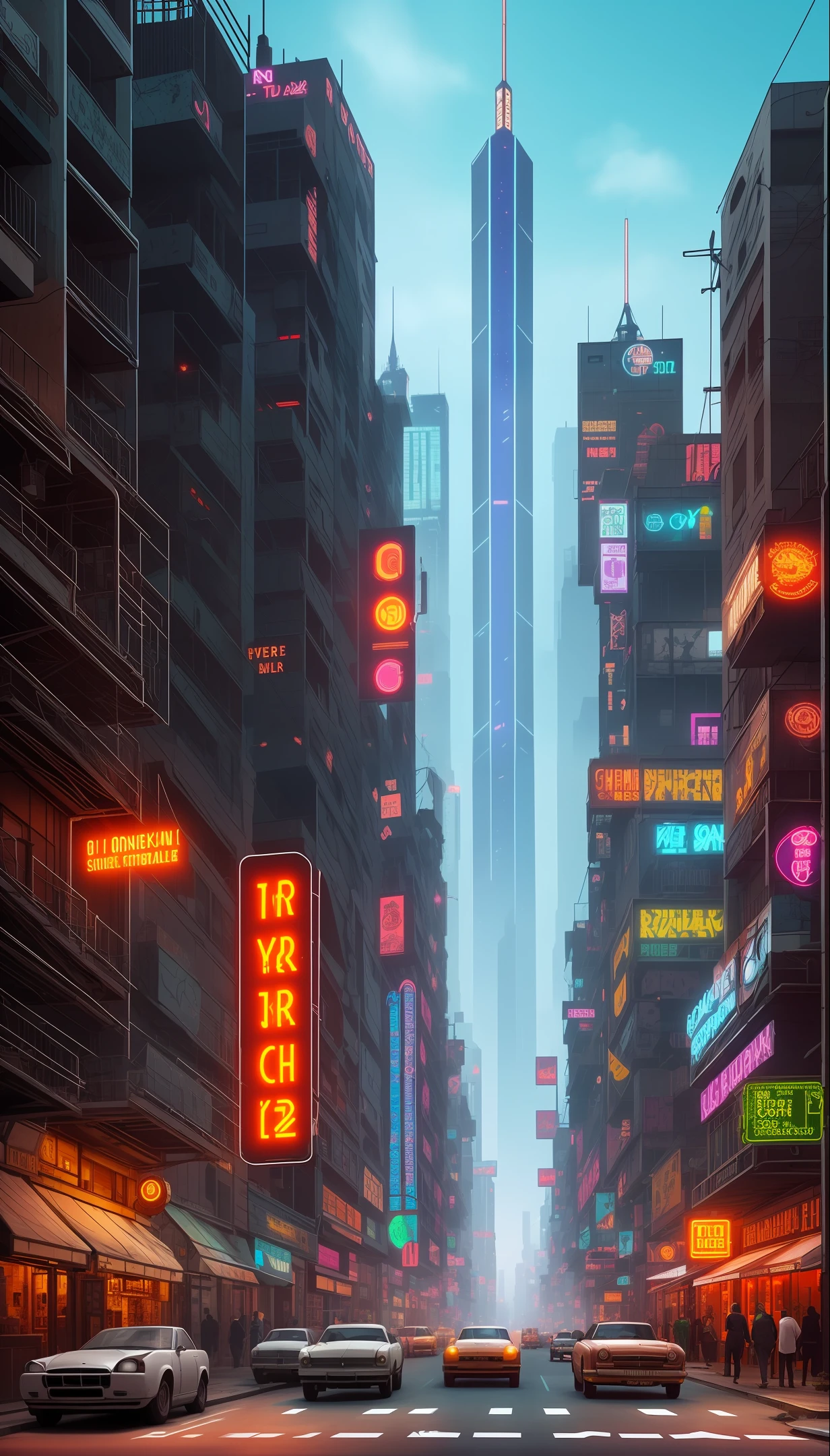 Create a steampunk-style cyberpunk city in high quality, all in Full HD
