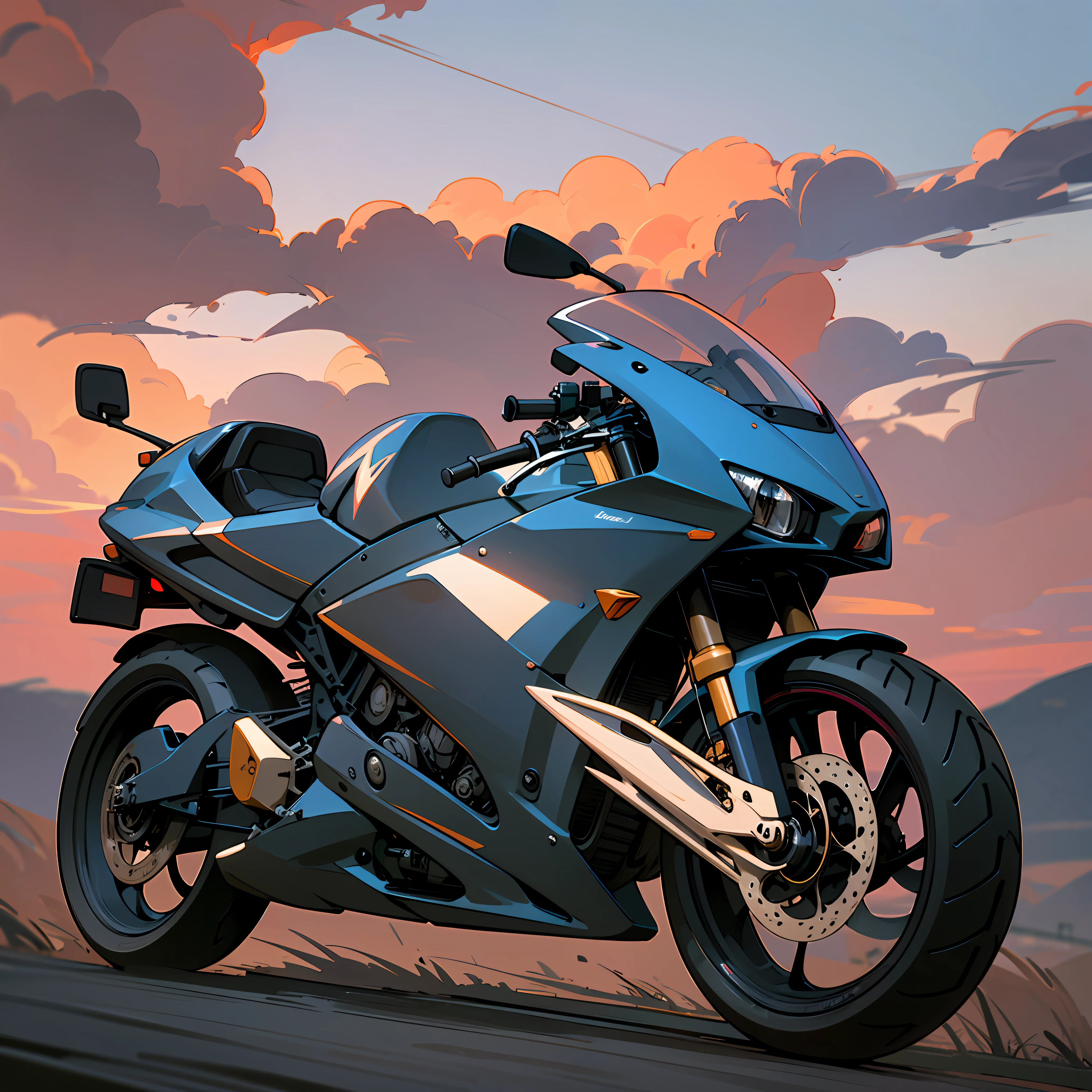 A futuristic, sunset, ultra-realistic motorcycle --auto --s2
