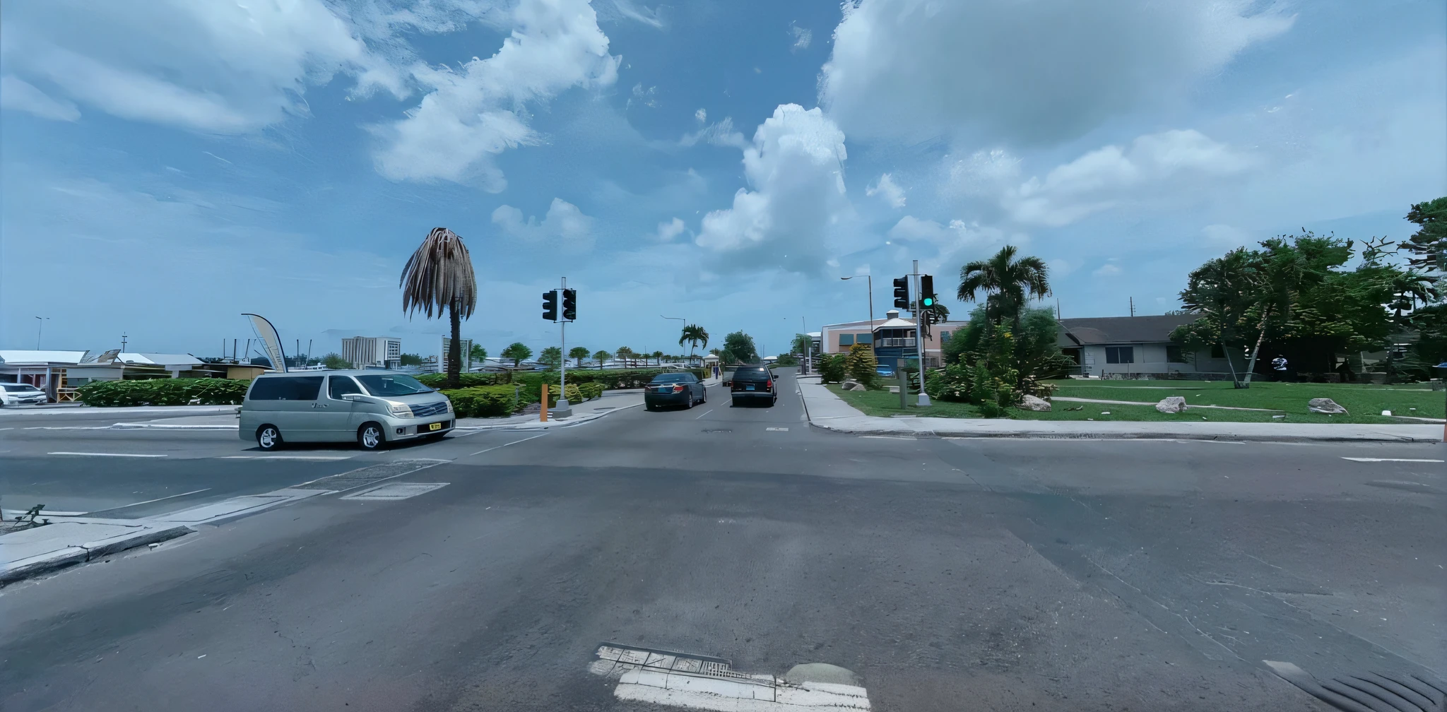 There was a car driving down the street, street level view, wide wide shot, looking this way, shot from 5 0 feet distance, Street view, wide angle shot 4 k hdr, wide lens shot, streetview, wide angle establishing shot, low ultrawide shot, hdr shot, traffic in background, shot on gopro9