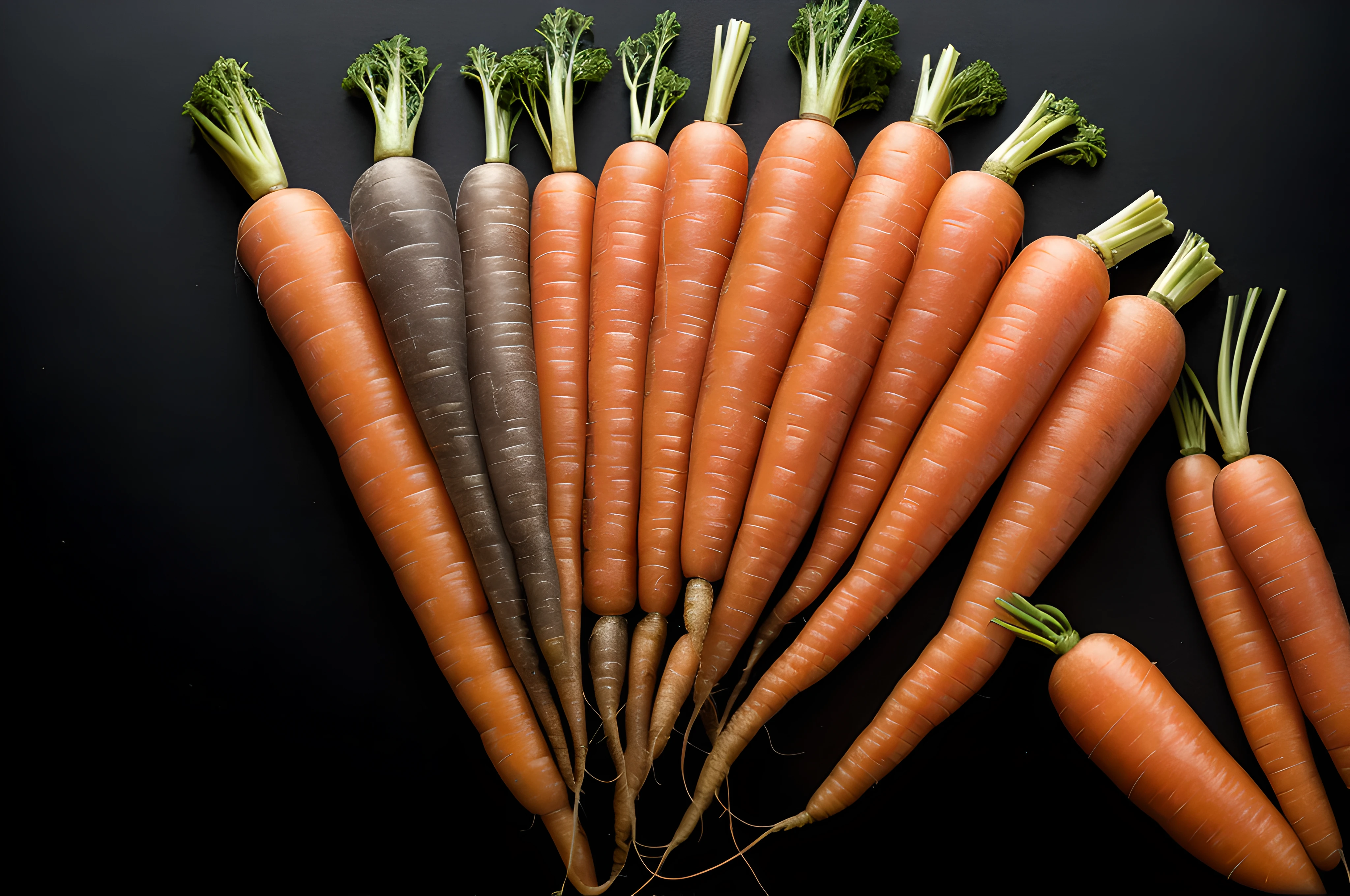 Vibrant and Nutrient-Rich The Colorful World of Carrots, cinematic image, isolated black background