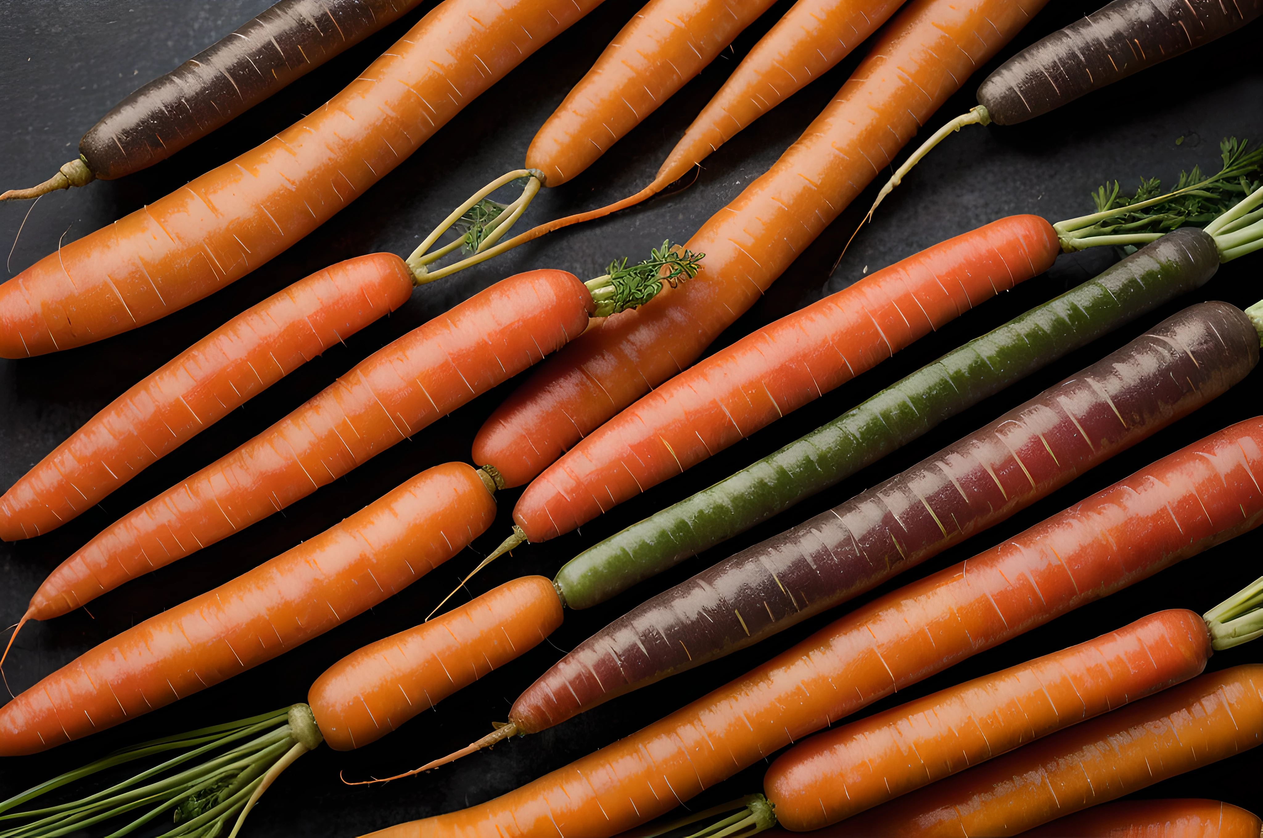 Vibrant and Nutrient-Rich The Colorful World of Carrots, cinematic image, isolated black background