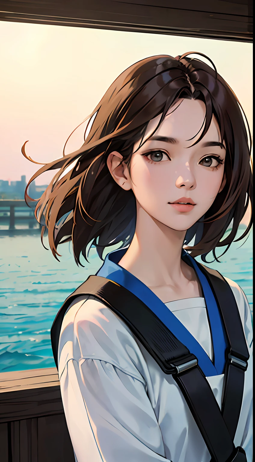 asiagirl, Brown hair, hair behind ear, Messy hair, flipped hair, Close your eyes and enjoy the daylight,  High detail,Highly Detailed Face and Skin Textur，Detailed eyes，二重まぶた， modern, Minimalism, romanticism lain, back lit lighting, Vignetting, symetry, Close-up, Sideways, Lens flare, f/1.8, 85mm, Sony FE GM, hyper HD, 4K --auto