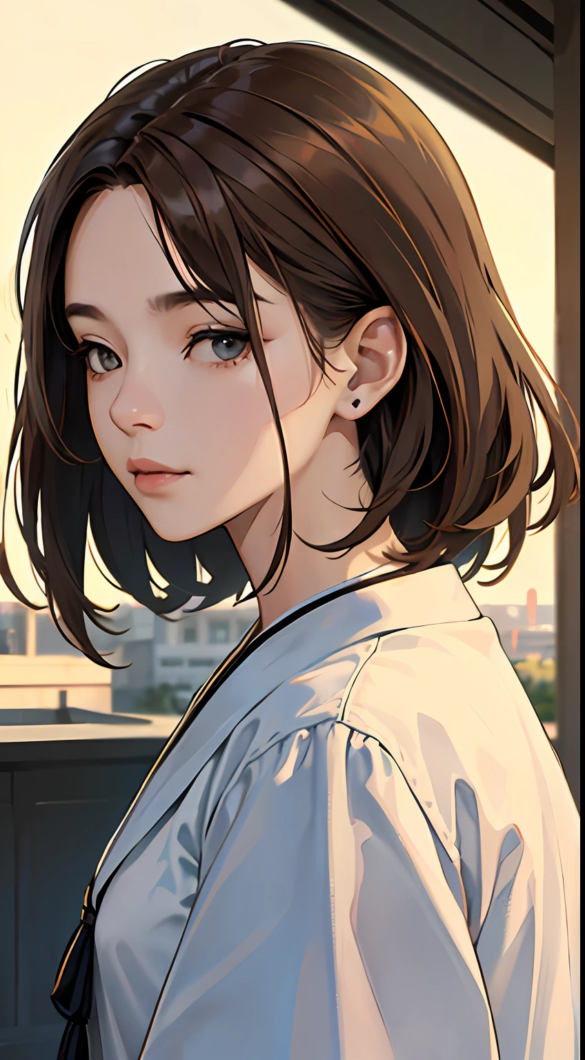 asiagirl, Brown hair, hair behind ear, Messy hair, flipped hair, Close your eyes and enjoy the daylight, High detail,Highly Detailed Face and Skin Textur,Detailed eyes,二重まぶた, modern, Minimalism, romanticism lain, back lit lighting, Vignetting, symetry, Close-up, Sideways, Lens flare, f/1.8, 85mm, Sony FE GM, hyper HD, 4K --auto