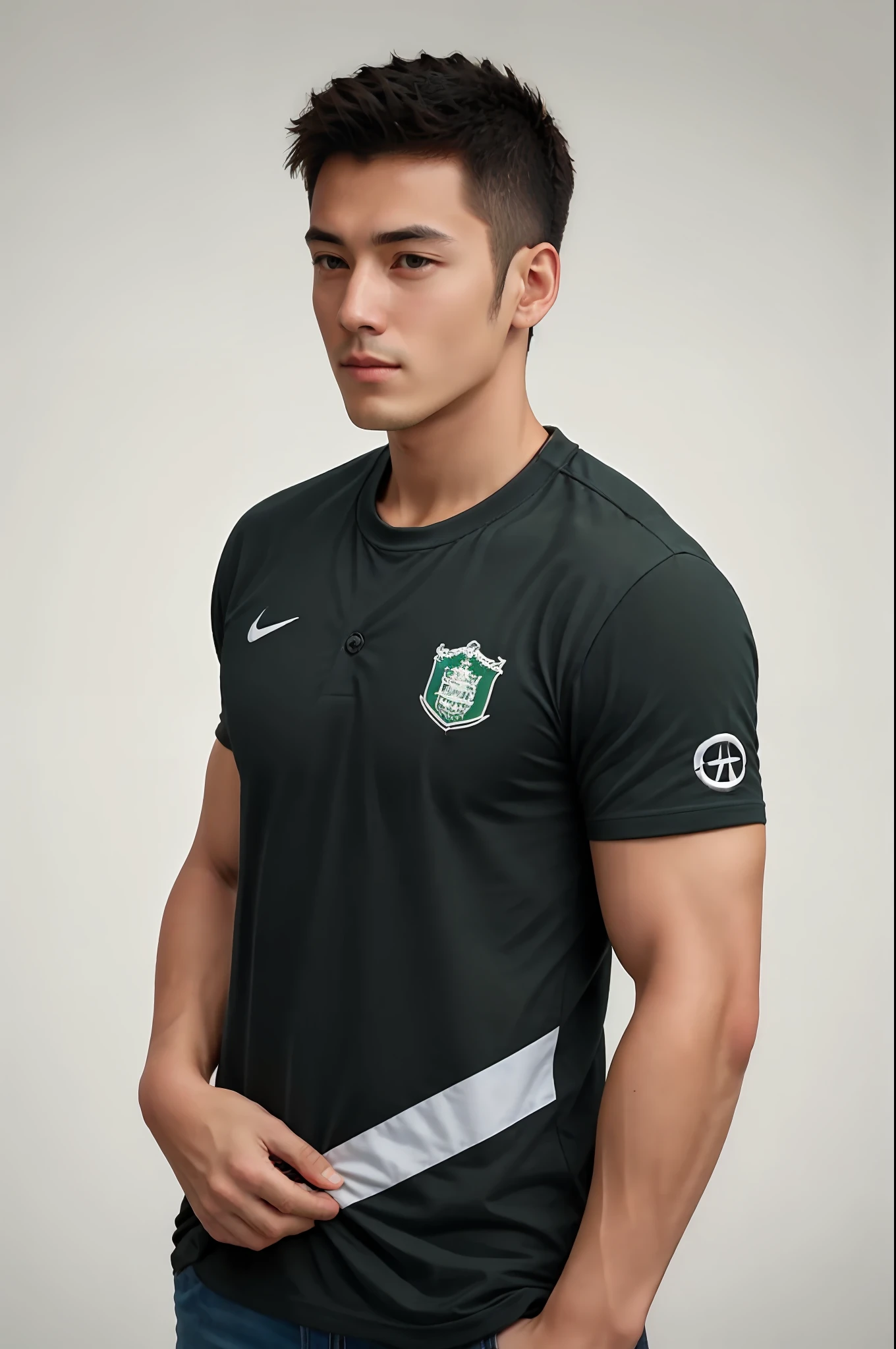 "Criar uma camisa de futebol verde bandeira com design elegante e moderno, in retro style for men. The logo of an alligator, realistic and striking, para ser usado pelo time de futebol. Cane green is the highlight color in the design, com detalhes em branco para ressaltar o logo e complementar o visual da camisa."