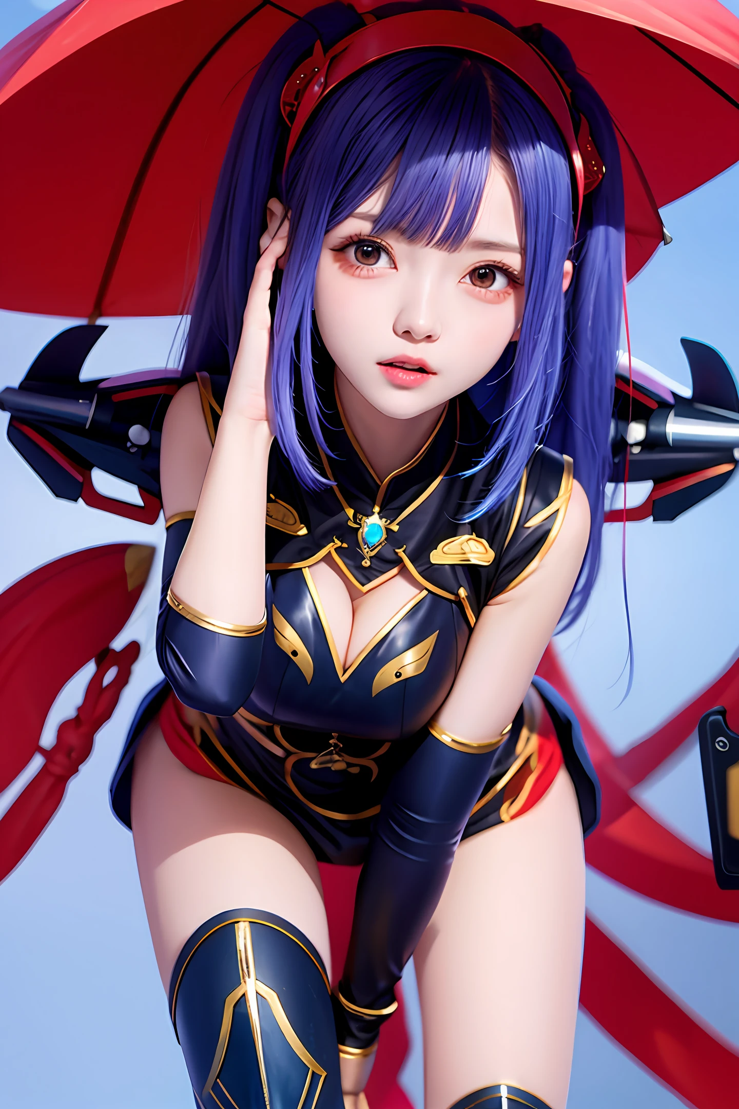 The mecha woman shows her chest