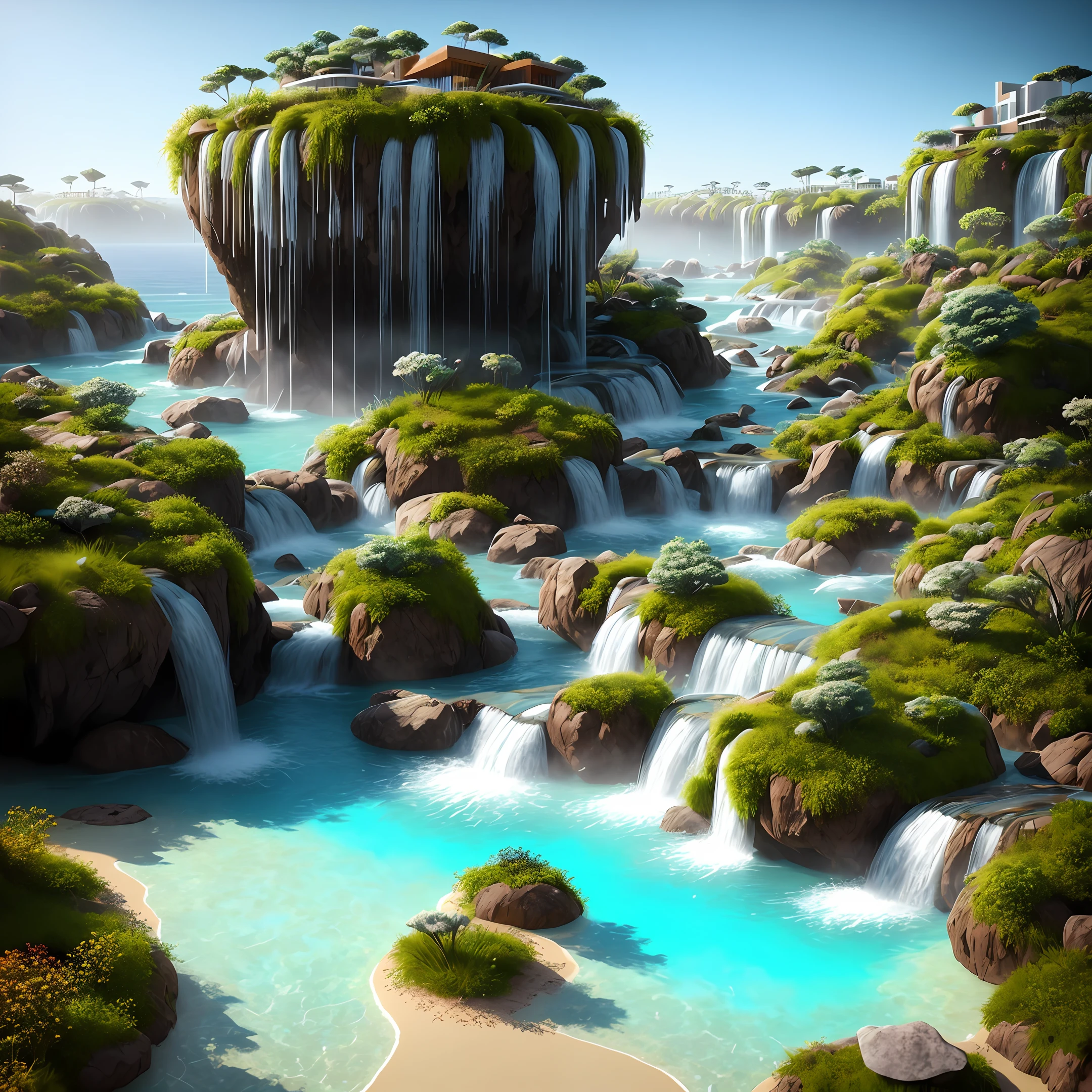 São Paulo, Brazil, Modern futuristic design large underwater city, Futuristic underwater cityscape, uma cachoeira artificial e uma lagoa com flores coloridas no meio, Nature meets underwater architecture, built inside the ocean, arquitetura realista colmeia, Organic Underwater Architecture, muito perto da natureza real, breathtaking render, City with Underwater Forest, Advanced Civilization Technology, arquitetura deslumbrante, arquitetura de luxo, render fantasia realista, por Zha Shibiao, epic and dazzling, architectural visualisation, Epic architecture, arte conceitual. 8 mil