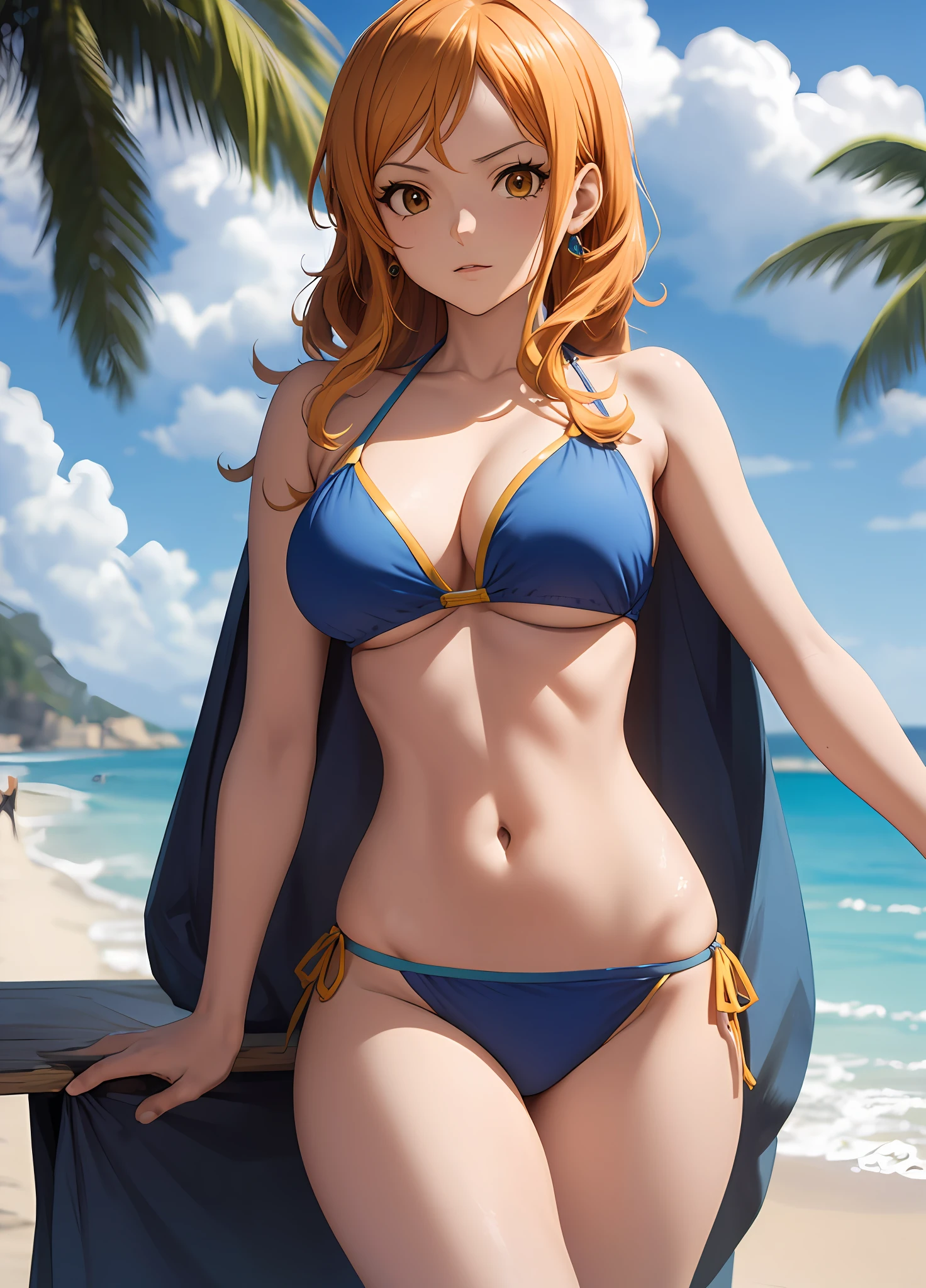 nami \(one piece\), cabelo laranja, olhos azuis, bikini blue, y, melhor qualidade 4K,