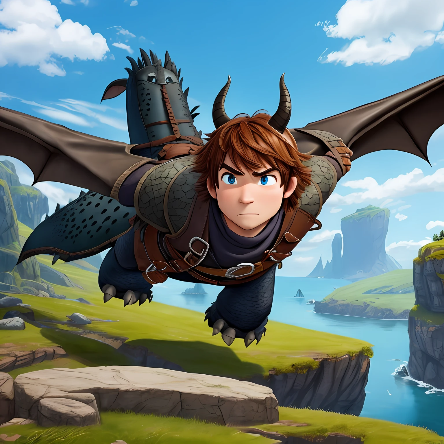 Draw the hiccup of how to train your dragon with horns and wing --auto
