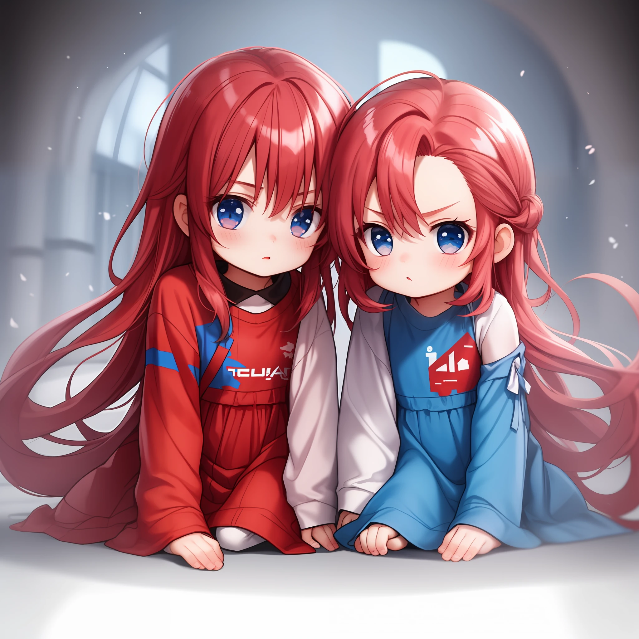 1boy, red and blue,chibi,