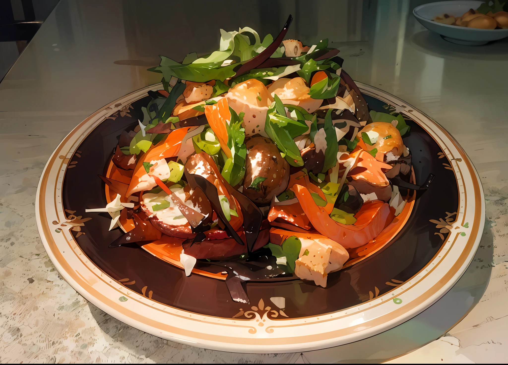 there is a plate of food with a salad on it, yummy, in style of lam manh, patiphan sottiwilaiphong, salmon khoshroo, patiphan sottiwilai, phuoc quan, dish, bao phan, in style of thawan duchanee, bao pnan, thai, taken on iphone 14 pro