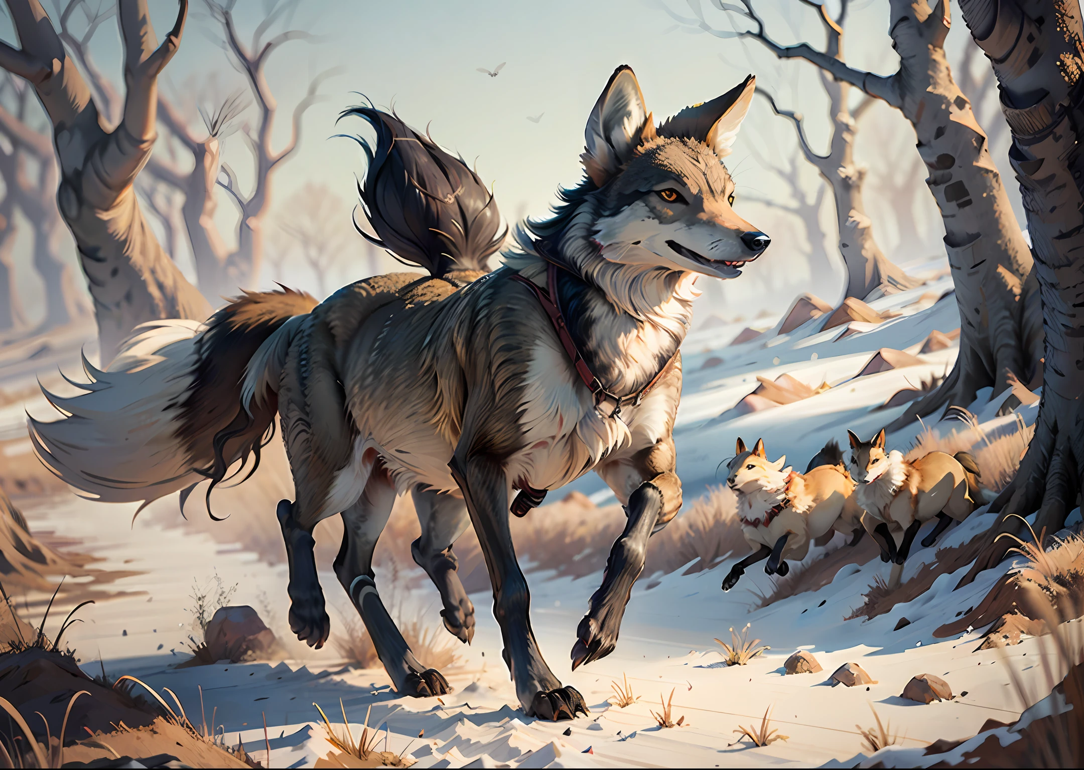 Prairie Wolf chasing hare