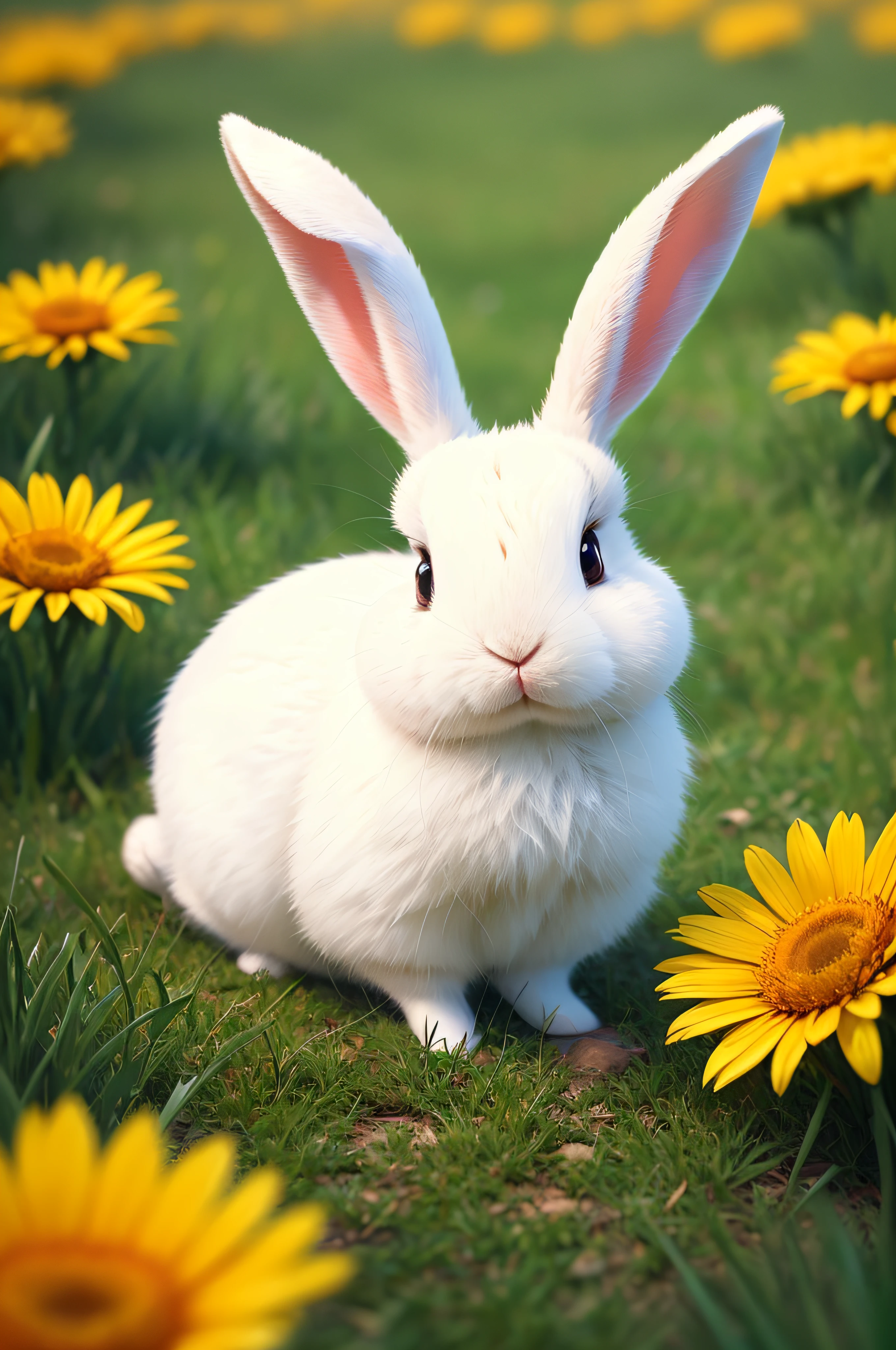 (extremely detailed CG unity 8k wallpaper,masterpiece, best quality, ultra-detailed),(best illumination, best shadow, an extremely delicate and beautiful),(cute bunny), (beautiful grass),(clouds),(colorful flowers)