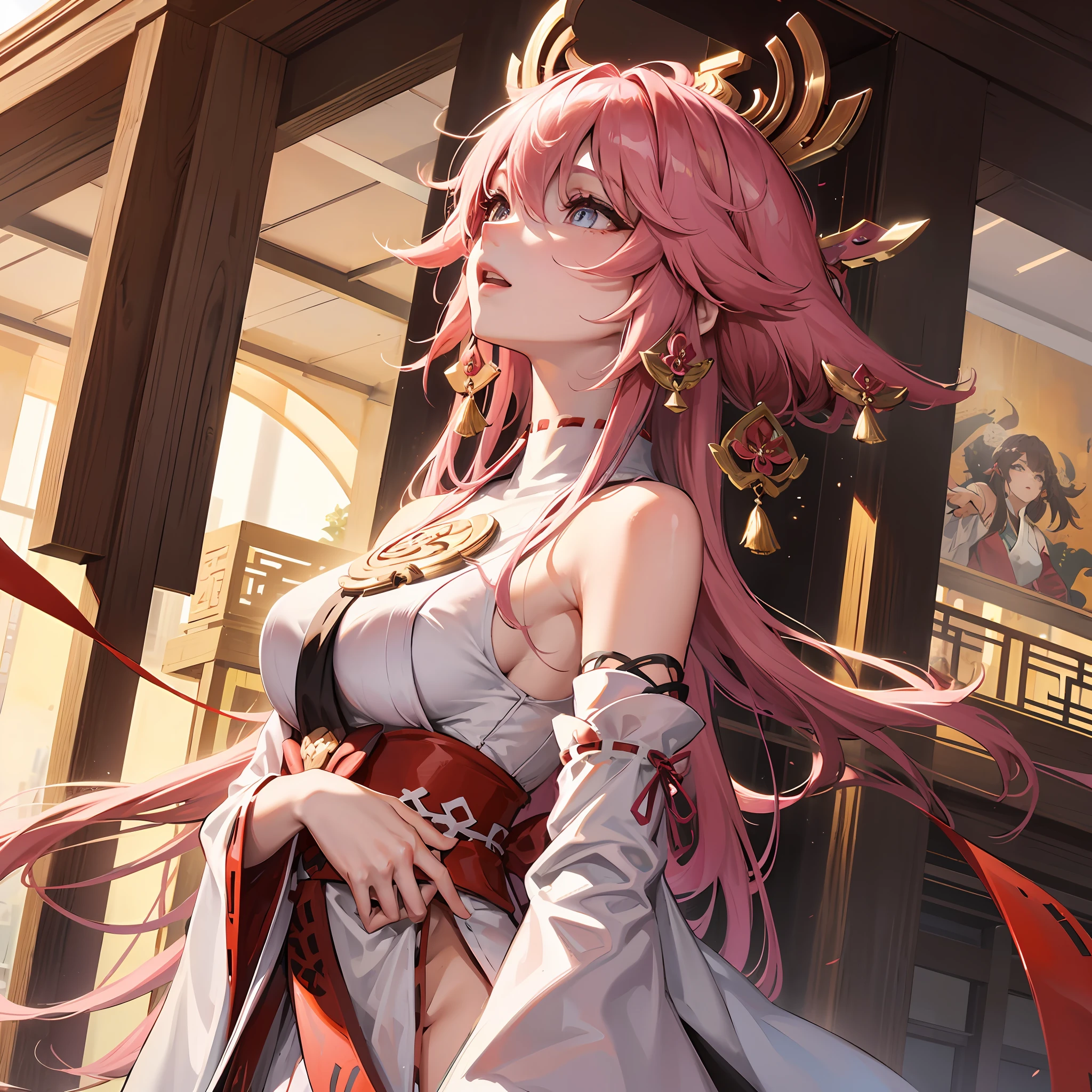 yae miko,Temple,Look up,A pink-haired,SakuraNS,full bodyesbian,high qulity --auto