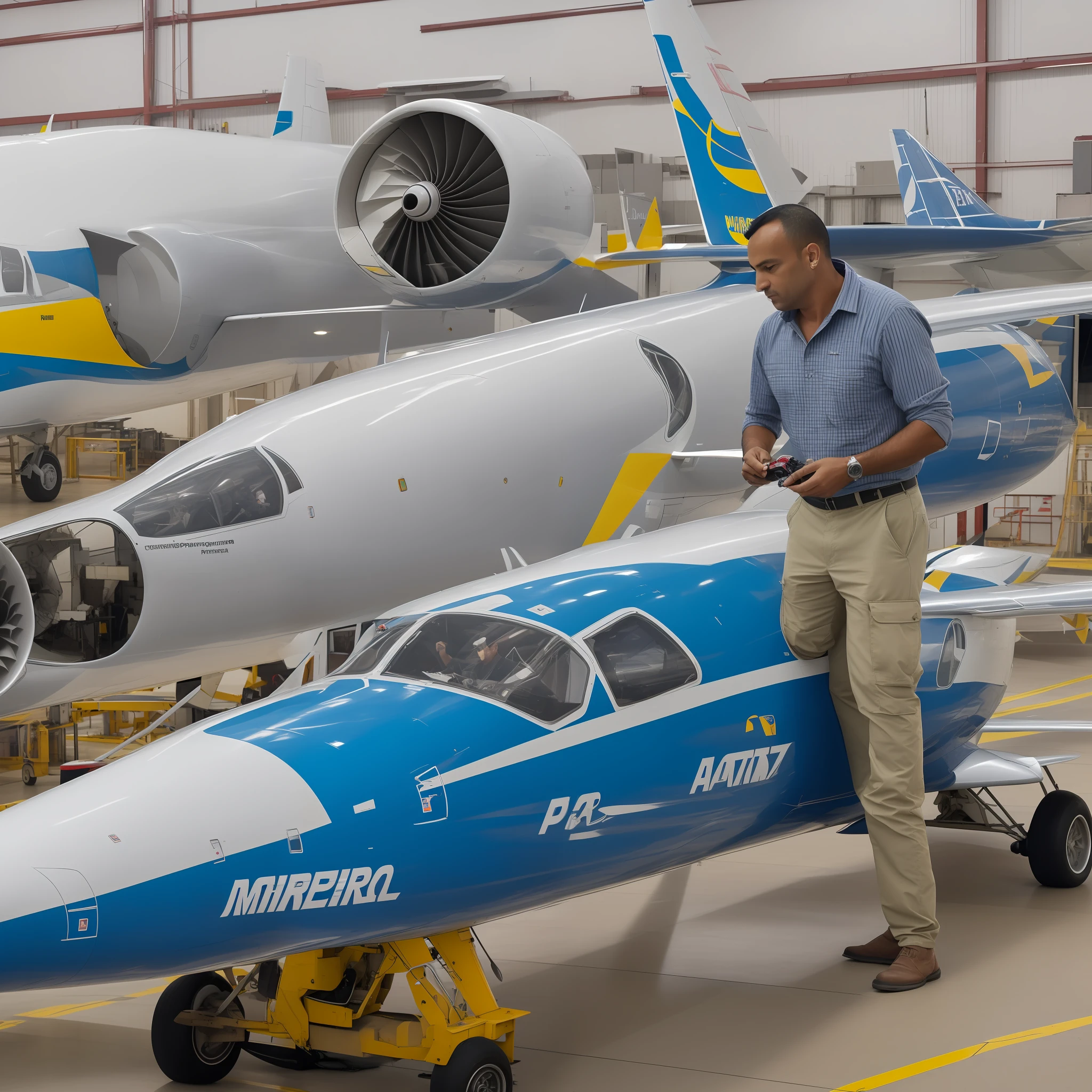 Images of Mário Pereira Lopes working on an aircraft project
