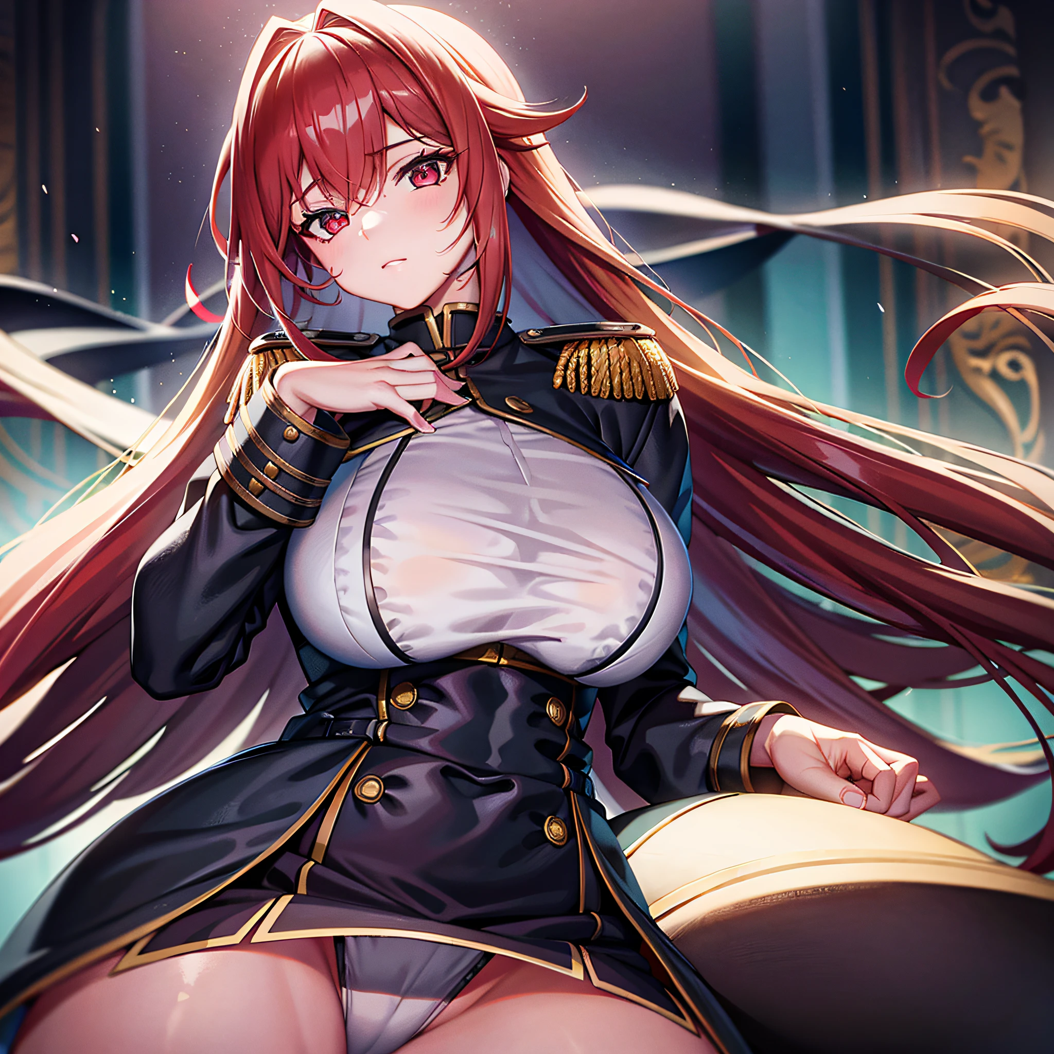 whaite hair,s girl,Red eyes,huge tit,Wearing a uniform --auto