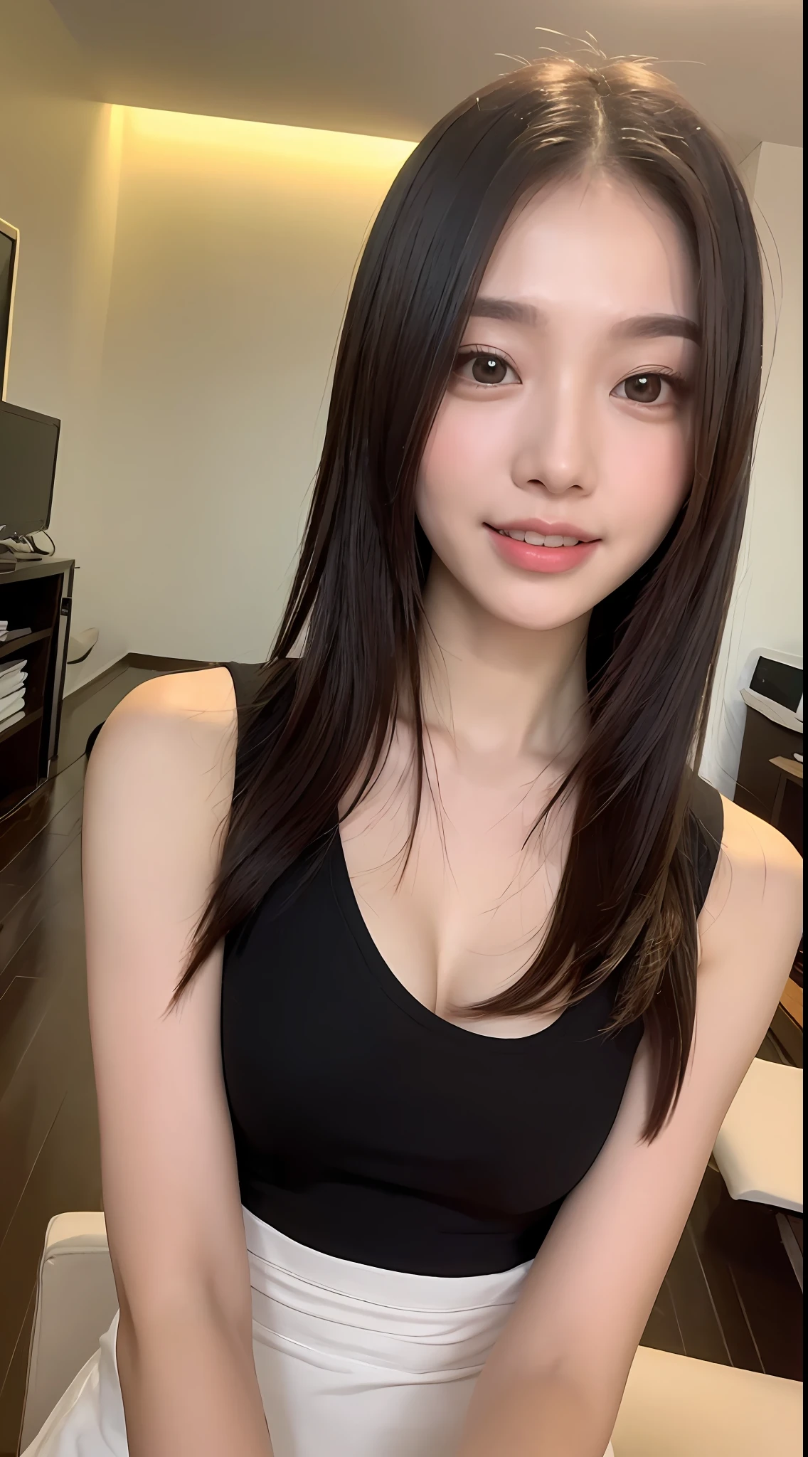 ((Best Quality, 8K, Masterpiece: 1.3)), 1girl, Slim Abs Beauty: 1.3, (Hairstyle Casual, Big Breasts: 1.2), Dress: 1.1, Super Fine Face, Delicate Eyes, Double Eyelids, Smile, Home