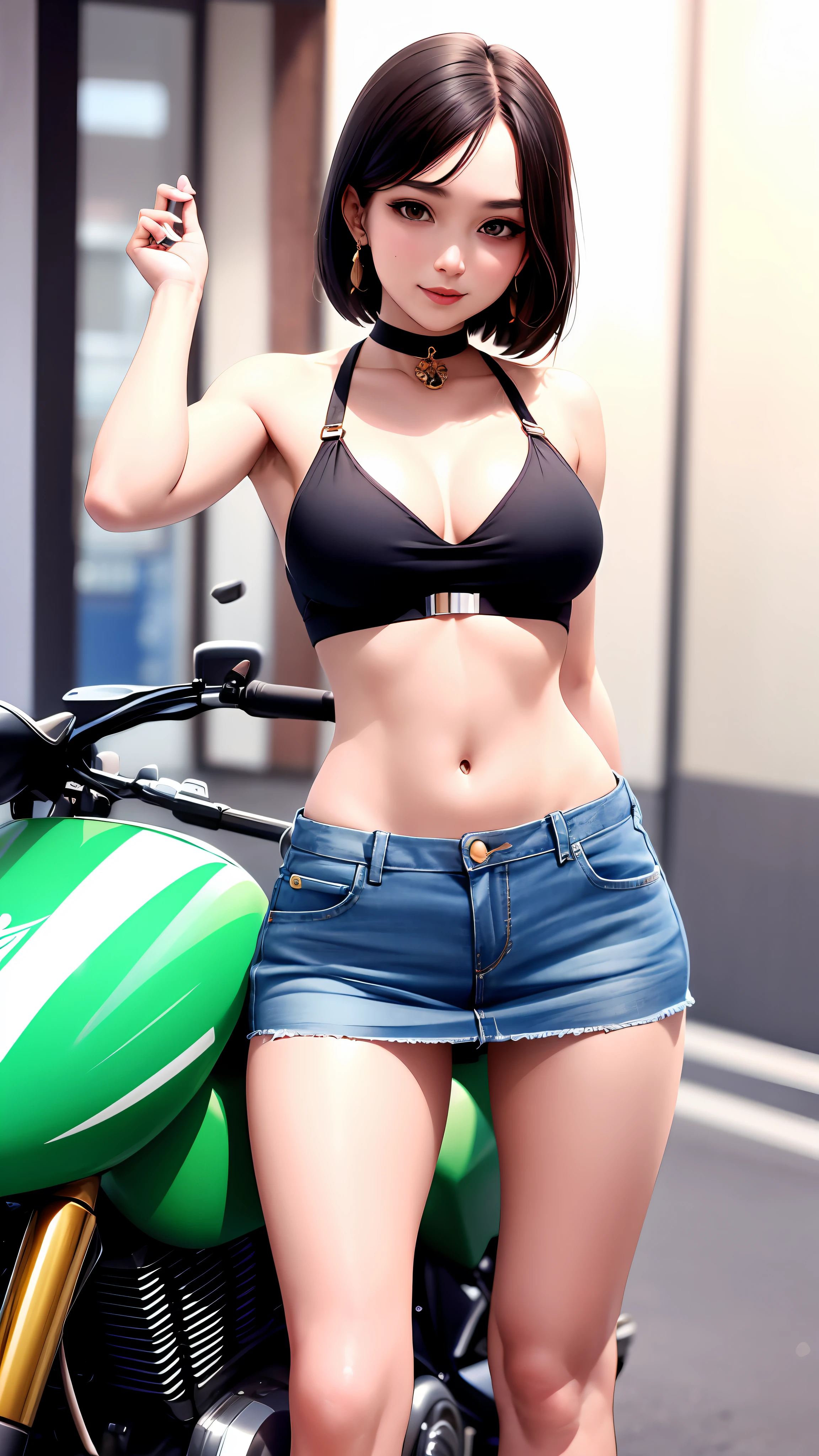 Ninja Alafine posing on 250KRT Green, Tifa,Beautiful facial features、micromini skirt、Beautiful pictures、a blond、poneyTail、Denim Mini Skirt、 White panties are slightly visible、Green microbra、lowrise、super miniskirt、Sexy Girl、 Sexy style, motor cycle, sexy-S 100、absolutely outstanding image, Sexy Outfit, a japanese girl, camel's toe、Micro Bikini Top Green、 thighs thighs thighs thighs、a choker、Navel、Ultra mini skirt、denim、Sporty, Nice, Large)}], e-Girl,