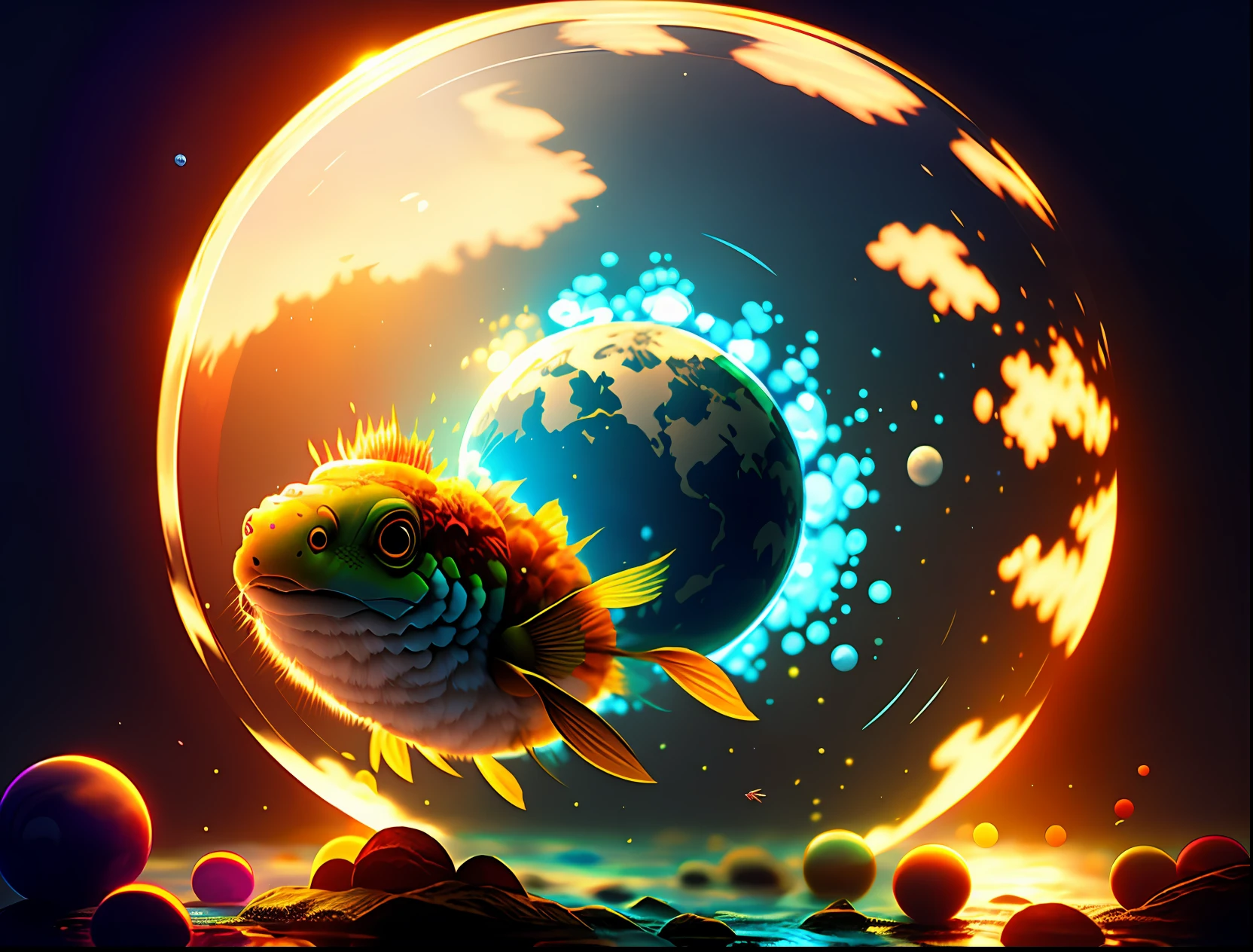 mdjrny-v4 style planet Earth in a fish tank, render, rembrandt, cgsociety, artstation trending, highly detailed,