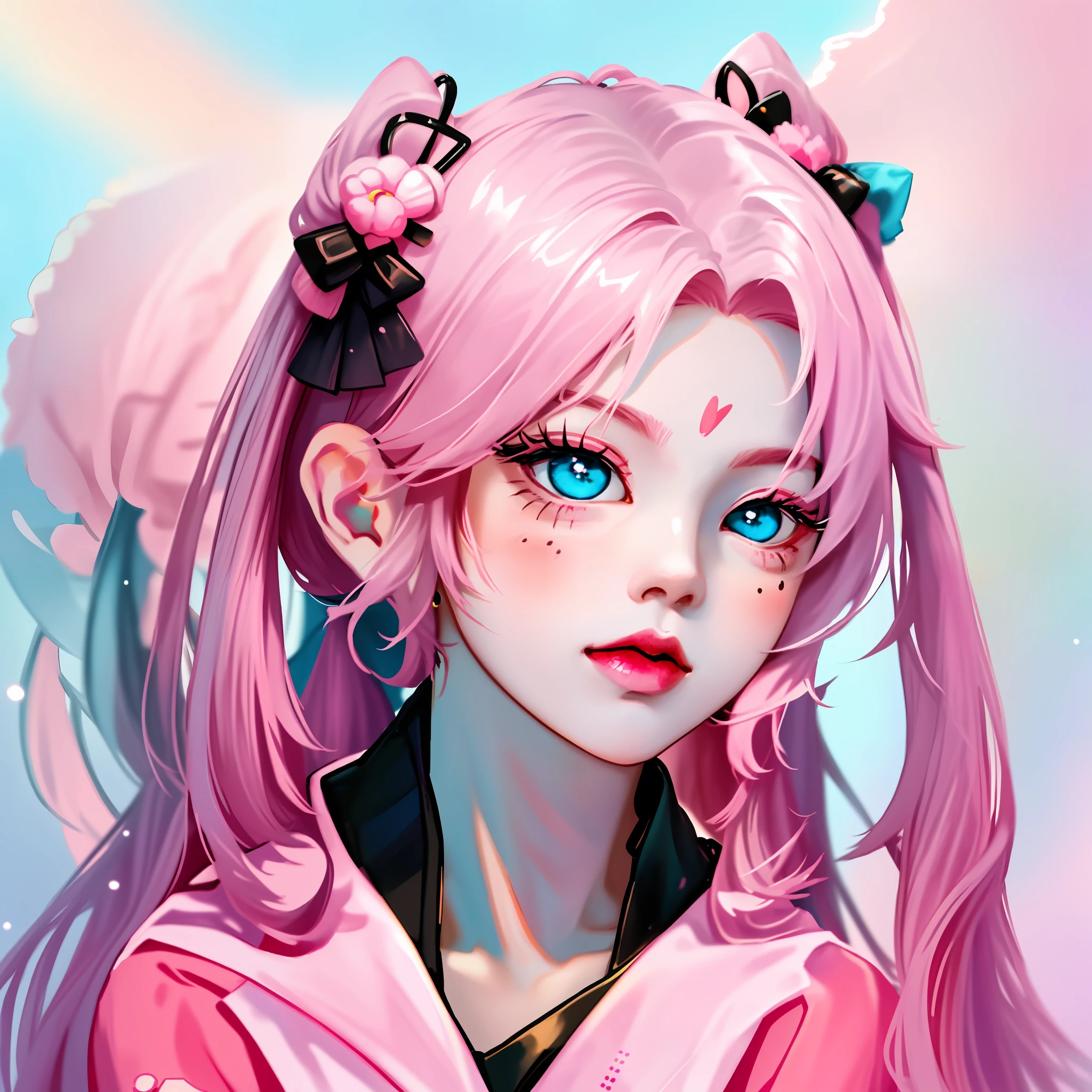 anime girl with pink hair and blue eyes wearing a black dress, pink twintail hair and cyan eyes, kawaii realistic portrait, portrait of an anime girl, portrait anime girl, artwork in the style of guweiz, cute anime girl, portrait of cute anime girl, anime girl, stylized anime, anime styled digital art, cute anime girl portrait, anime style portrait