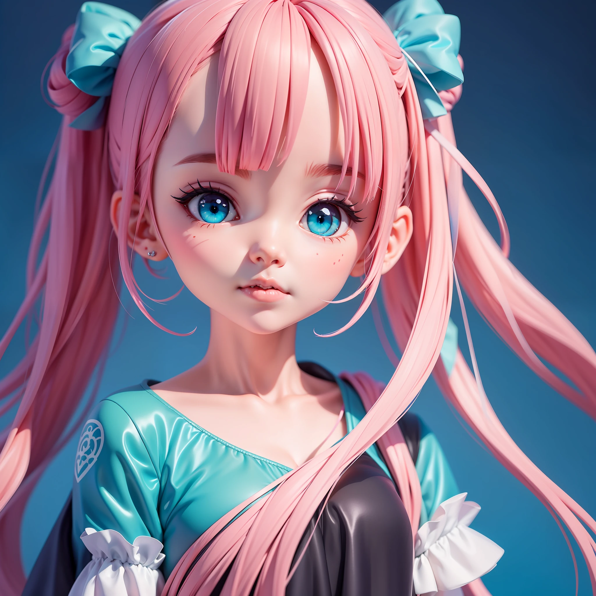 anime girl with pink hair and blue eyes in a black dress, an anime drawing inspired by Yanjun Cheng, Pisif, Digital art, pink twintail hair and cyan eyes, Kawaii realistic portrait, Portrait of an anime girl, portrait anime girl, Guviz-style artwork, Cute anime girl, portrait of cute anime girl, Anime girl