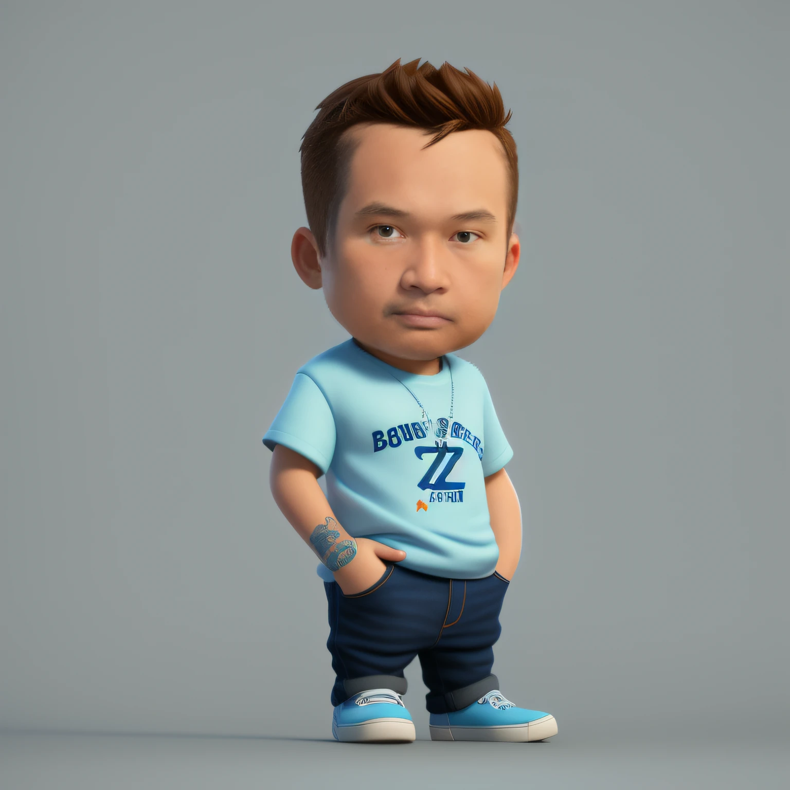 cartoon boy with a blue shirt and jeans standing with his hands in his pockets, cory behance hd, pouty look :: octane render, in cartoon style, cute 3 d render, cartoon character, toon rendering, high detailed cartoon, toon render keyshot, simon pegg portrait, 3d character, 3 d character, highly detailed character, cartoon digital painting