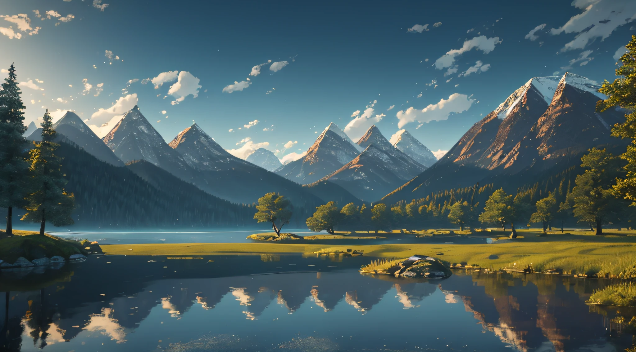A peaceful place, very pleasant, aesthetic, calm, scenic. photorealistic, 8k uhd, studio quality, ultra realistic, max detail, massive scale, post-processing, realistic, photorealism, photoshop, photography, detailed, cinematic lighting, landscape, panoramic, landscape, raytracing, cinema4d --auto