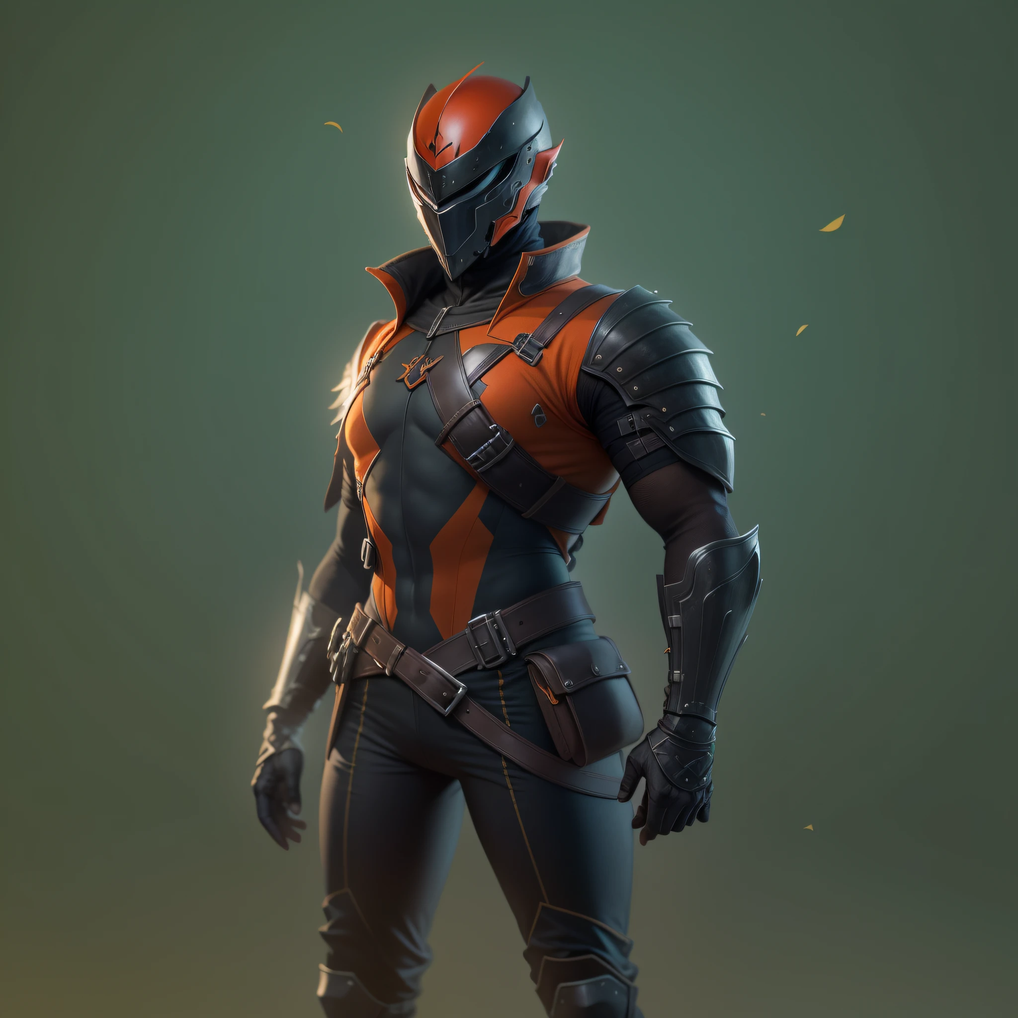 Personagem valorant ,cabelo vermelho, armadura preta fosca, sem capacete, foto 4k de corpo inteiro, bem detalhado , usando armadura e fone de ouvido