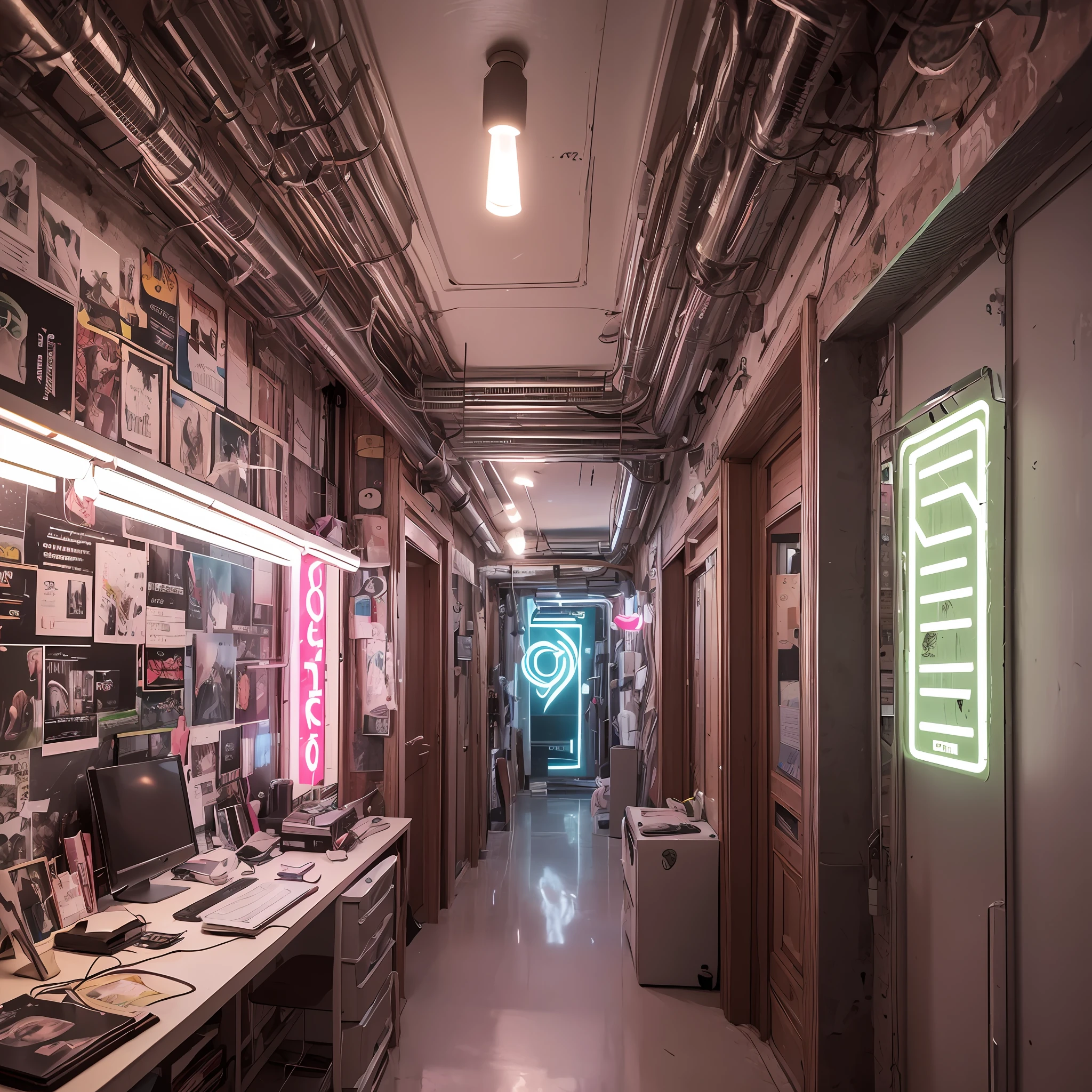 Foto de um quarto cyberpunk, Quarto cyberpunk, quarto futurista, escuro, gotic, de noite, Neon, fotorealista. 8K, best resolution, fotoprofissional