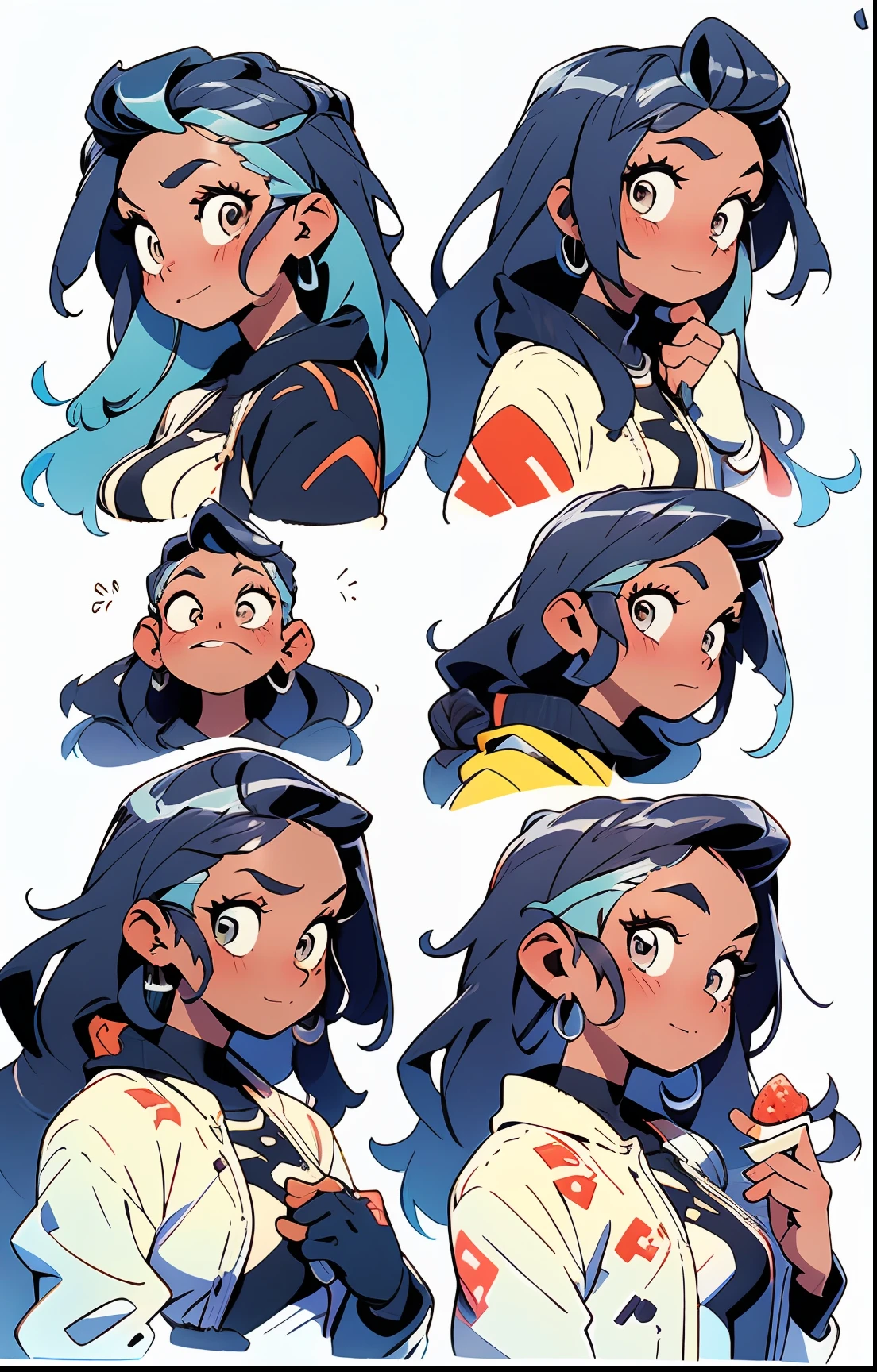 There are four pictures of a woman with long hair and a strawberry in her hair, fanart requintada altamente detalhada, fanart detalhado, design de personagem altamente detalhado, Arte no estilo de Guweiz, design detalhado de personagens, pintura de personagem bonita, arte detalhada do personagem de anime, No estilo de arte de Bowater, 8k arte detalhada de alta qualidade, Alphonse Mucha e Rossdraw