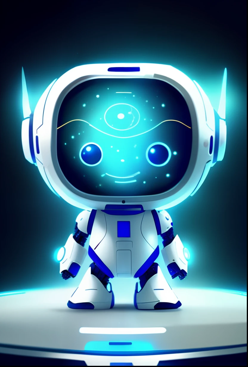 Cartoon robot with blue eyes and a white body, traje espacial brilhante, cute humanoid robot, traje espacial com pequenas luzes LED, science fiction space suit, spaceman standing looking, astronauta futurista, traje espacial com um capacete moderno, science fiction suit, friendly humanoid cyber robot, traje espacial futurista, traje espacial, cute robot, Traje espacial interestelar, traje espacial digitando no laptop