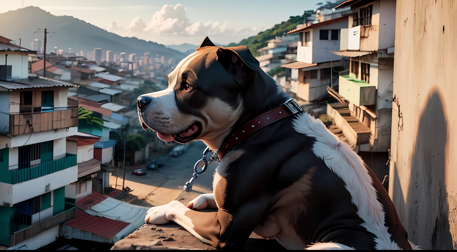 cachorro pit bull admirando a vista da favela --auto