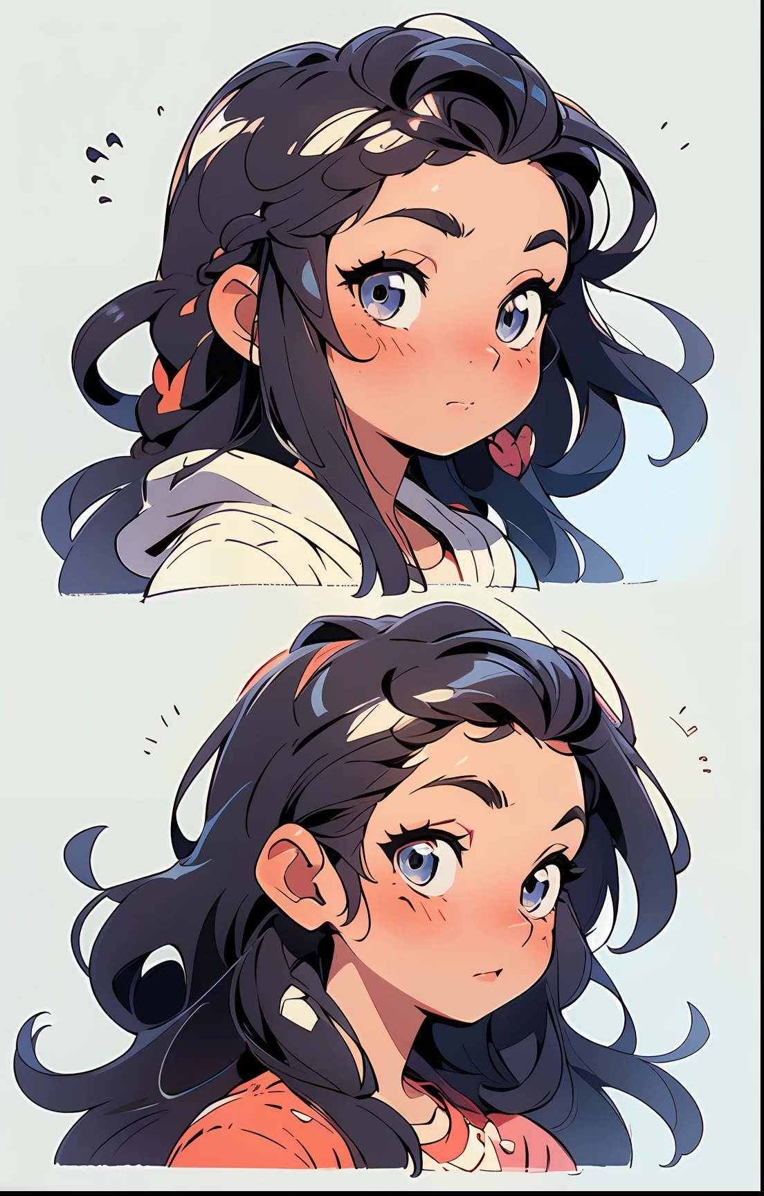 There are four pictures of a woman with long hair and a strawberry in her hair, fanart requintada altamente detalhada, fanart detalhado, design de personagem altamente detalhado