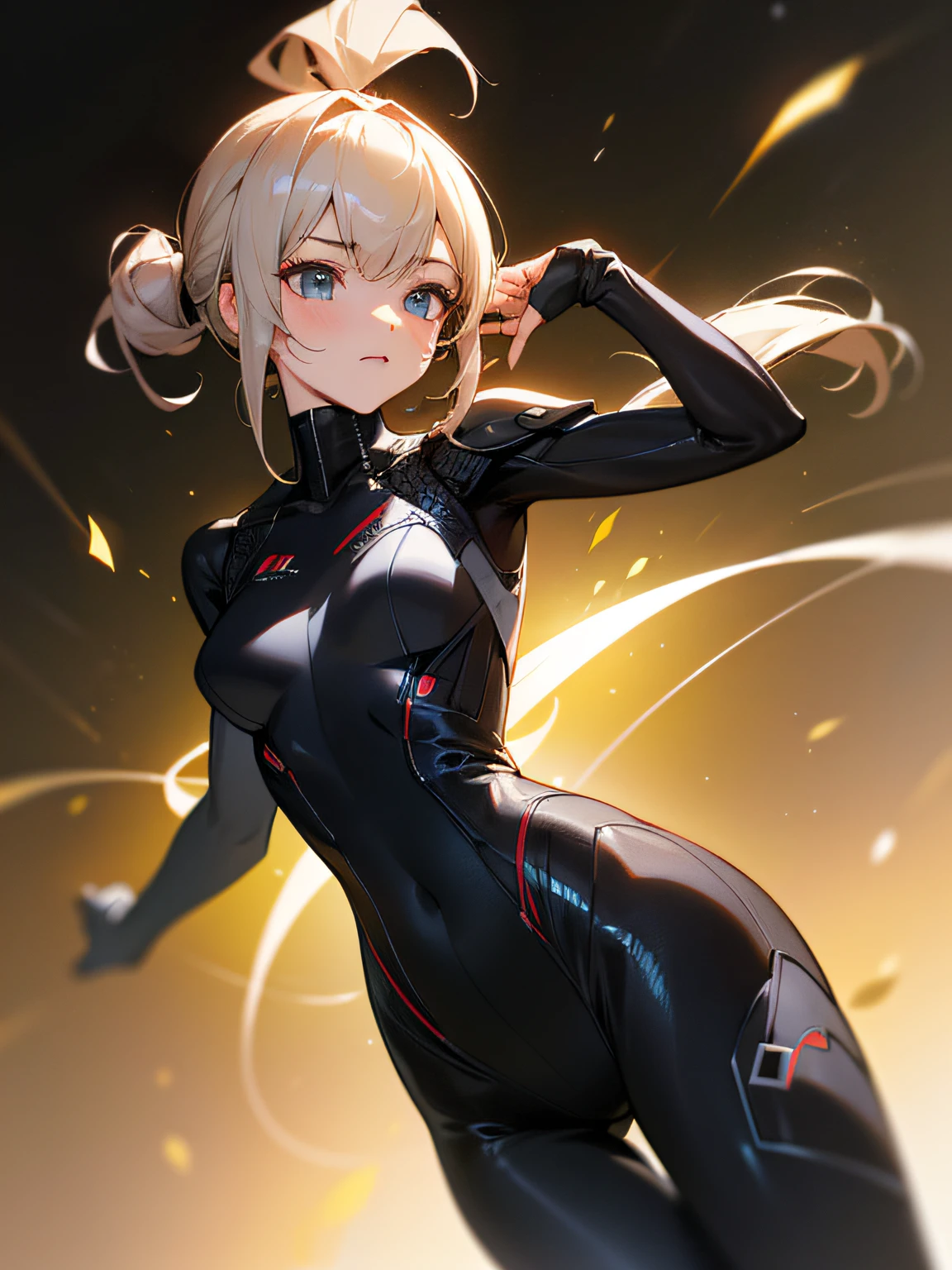 best qualtiy,tmasterpiece,A high resolution,1girl,tightsuit,hair adornments,Black tight-fitting top,Chest openwork,beautiful face,dingdall effect,realisticlying,dark studio,edge lit,twotonelighting,(highdetailskin:1.2),8k uhd, dslr, softlighting, high high quality, volumettic light, sneak shot, photore, A high resolution, 4k, 8k, High kick background blurring --auto