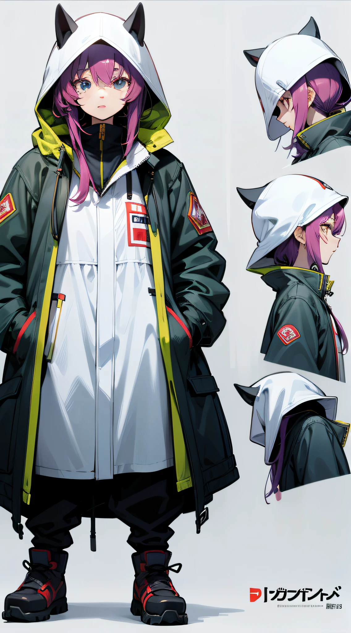 Standing Anime Characters, Full body, Head to toe, parka, Front view, ultra-quality, All white background.