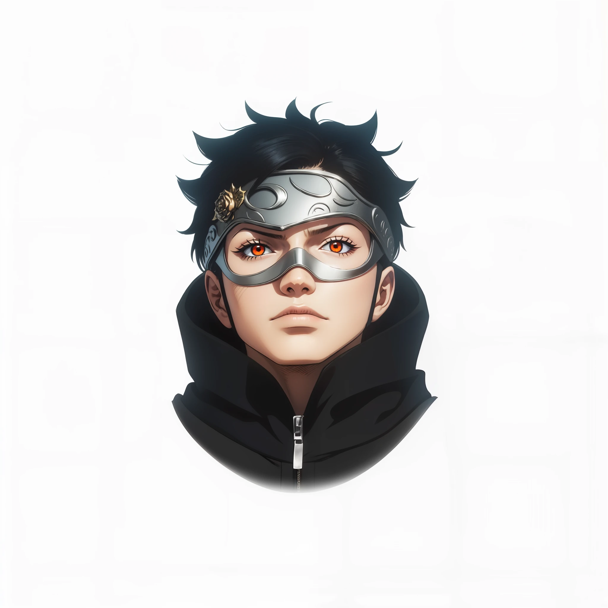 Silver Mask, detailed mask, orange eyes,
