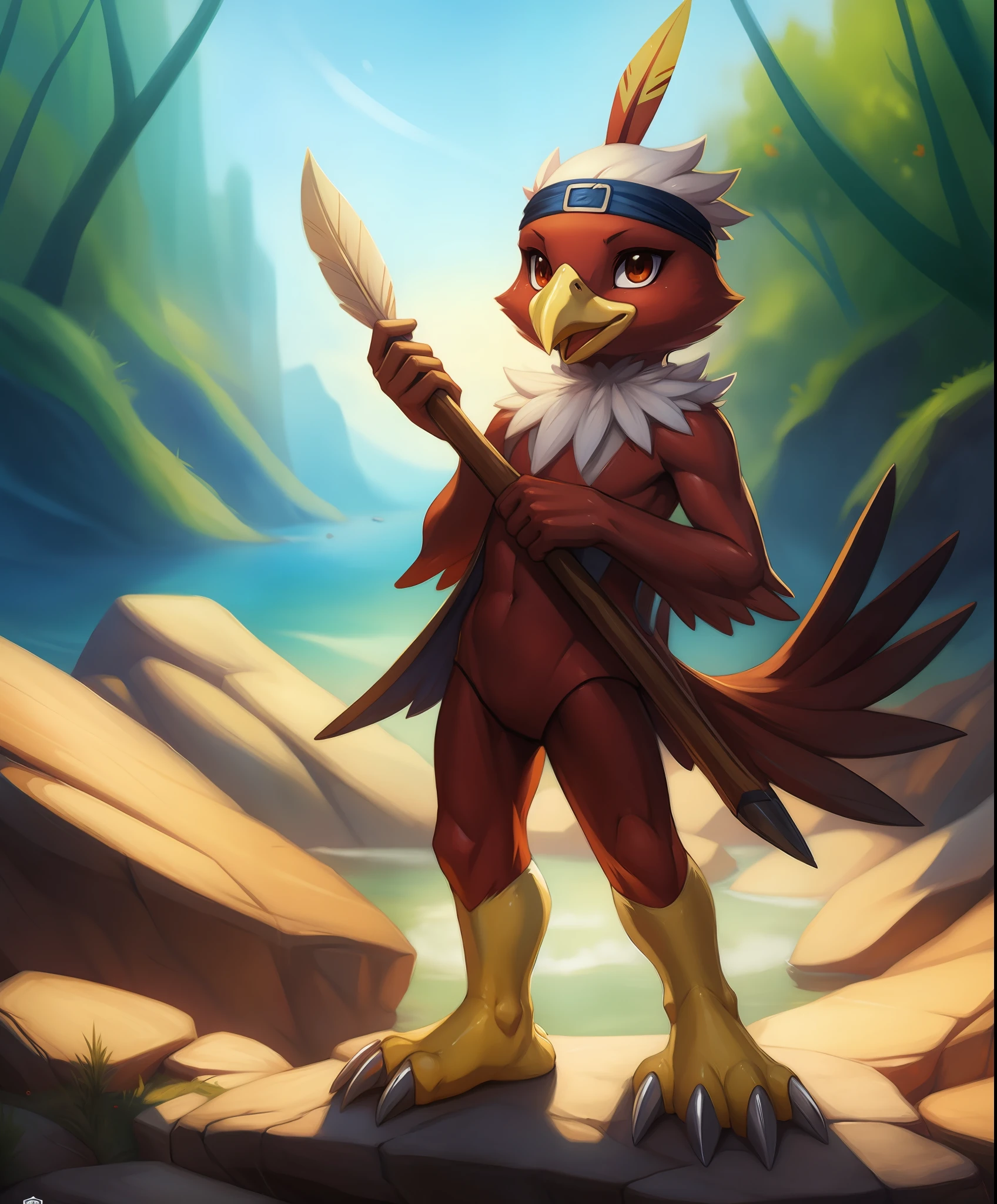 (by photonoko:0.5) (by Arthur Lismer:0.6), (by chunie:0.4) by avante92, BREAK (anime:1.2) solo,male,(biyomon,:0.7), beak, (avian:0.9), red, feathers, red body, rito, tail feathers, white feathers, yellow legs, headband, detailed background, cinematic lighting, (artistic, tastefull:1.2), 8k hd, photo, depth of field,