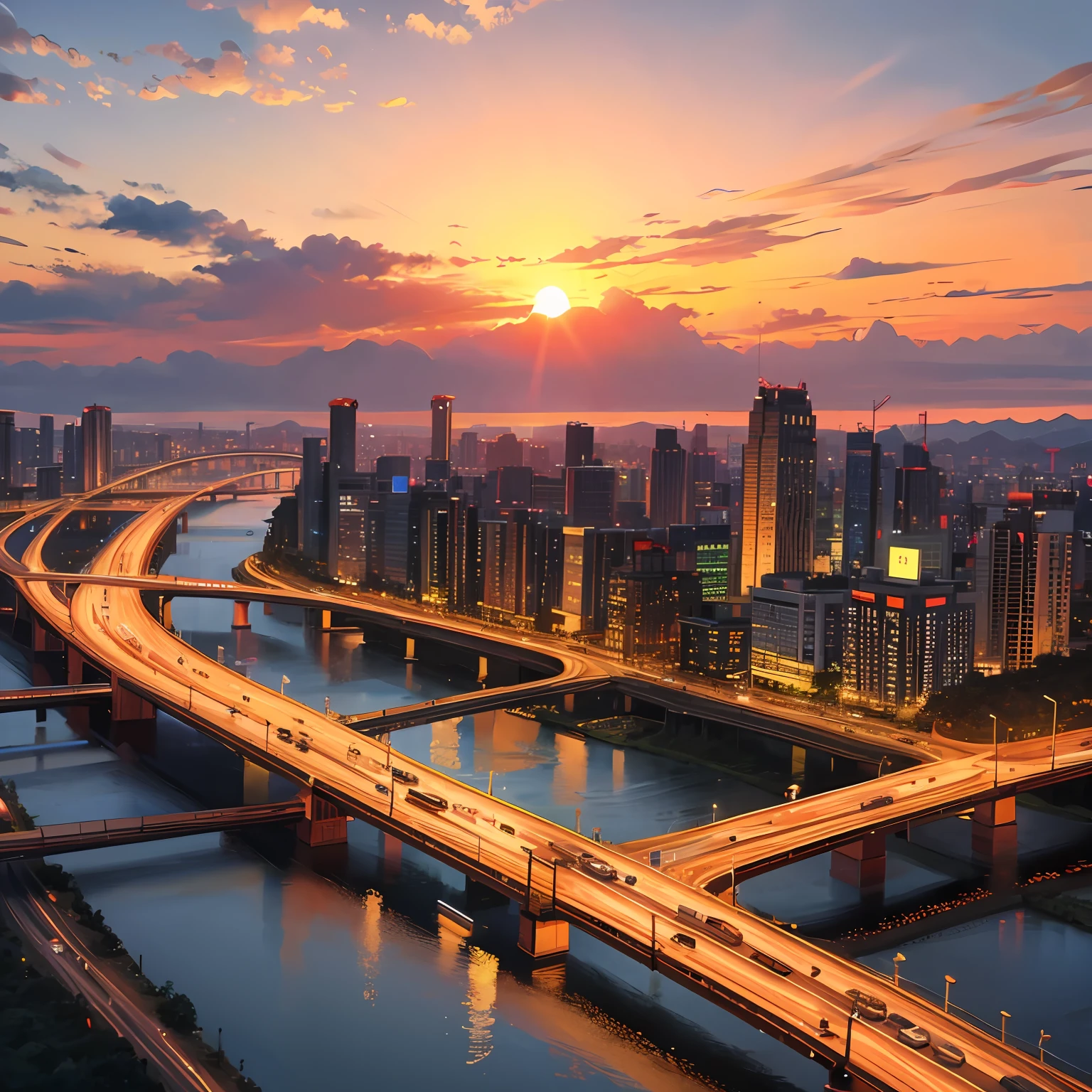 Chongqing，城市，3D，the setting sun --auto