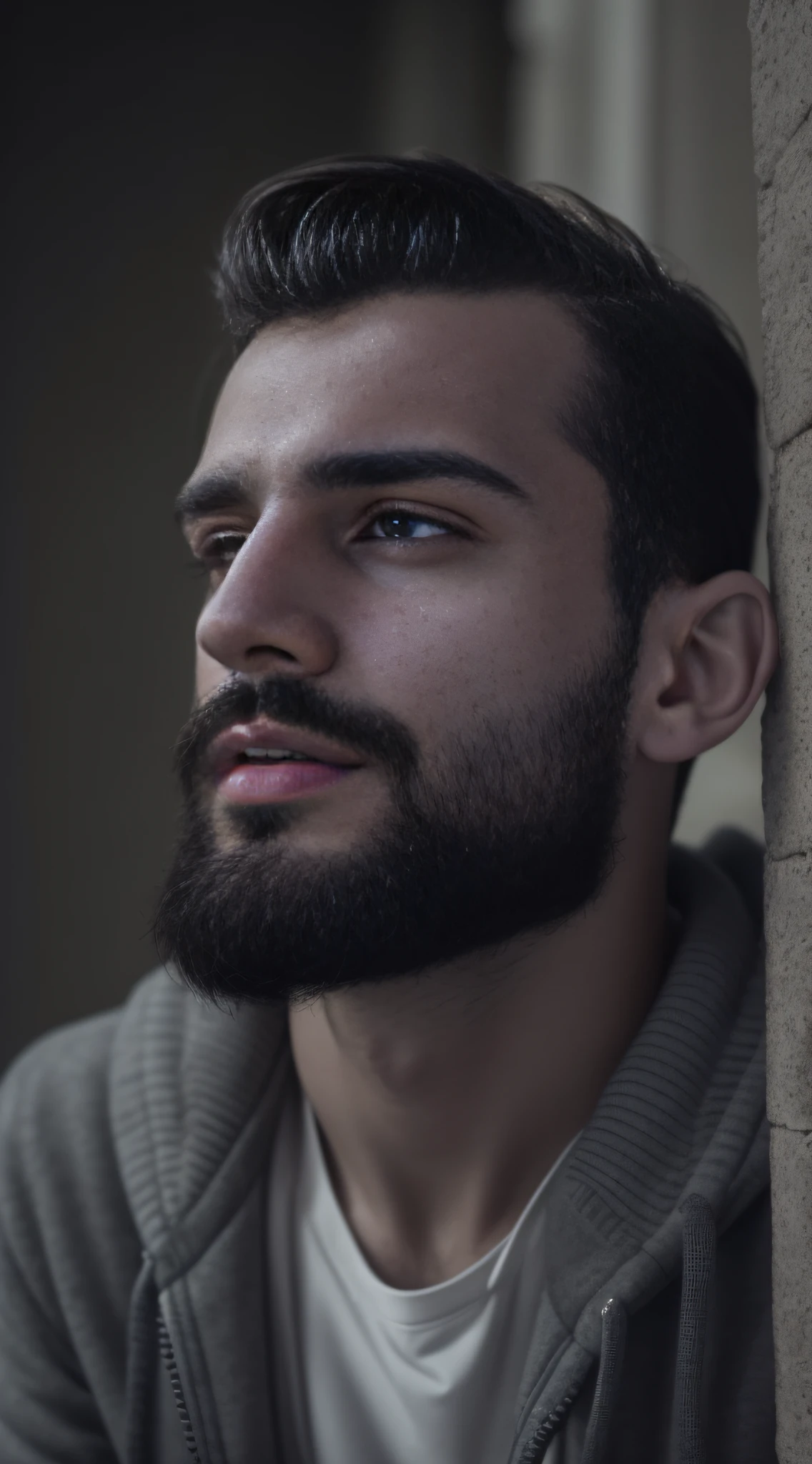 A 25-year-old man from Romania, masculino, barbado, barba cheia, modelo, corpo inteiro, muito bonito, looking-into-camera, imagem detalhada, UHD, 8k, bem iluminado, grain of film