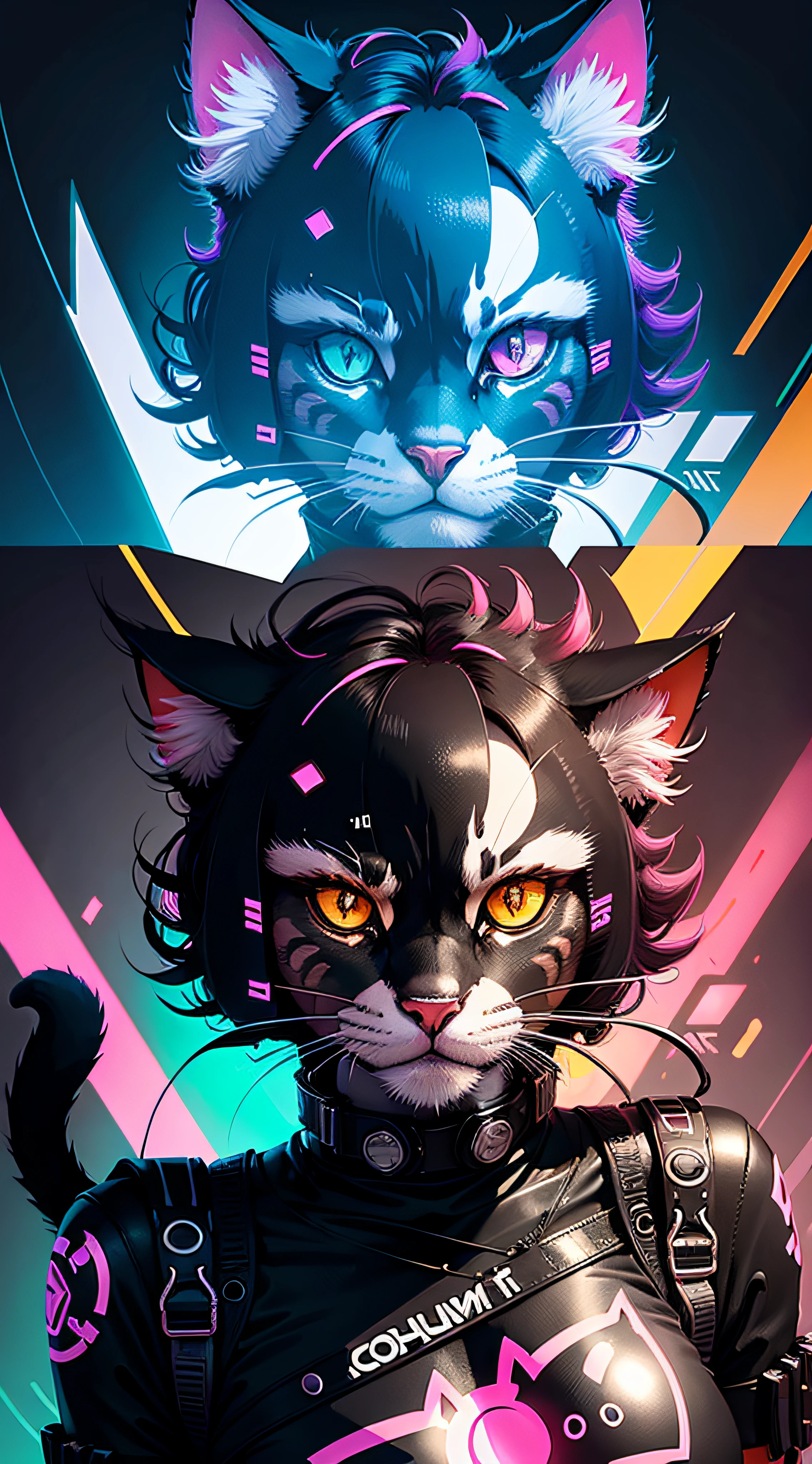 logo, cat head 2d, in vector style, neon goloum glows, in cyberpunk style --auto