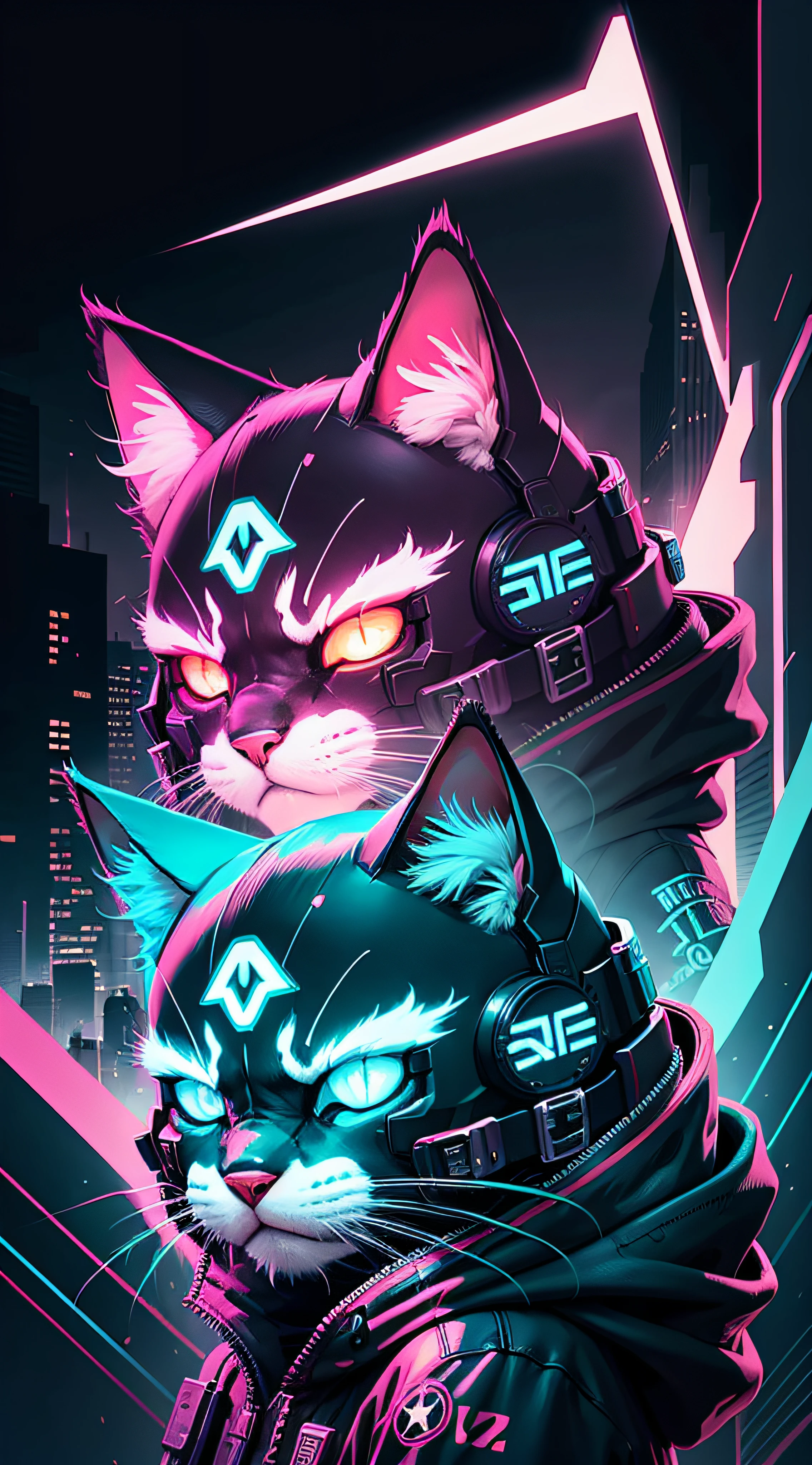 logo, cat head 2d, in vector style, neon goloum glows, in cyberpunk style --auto