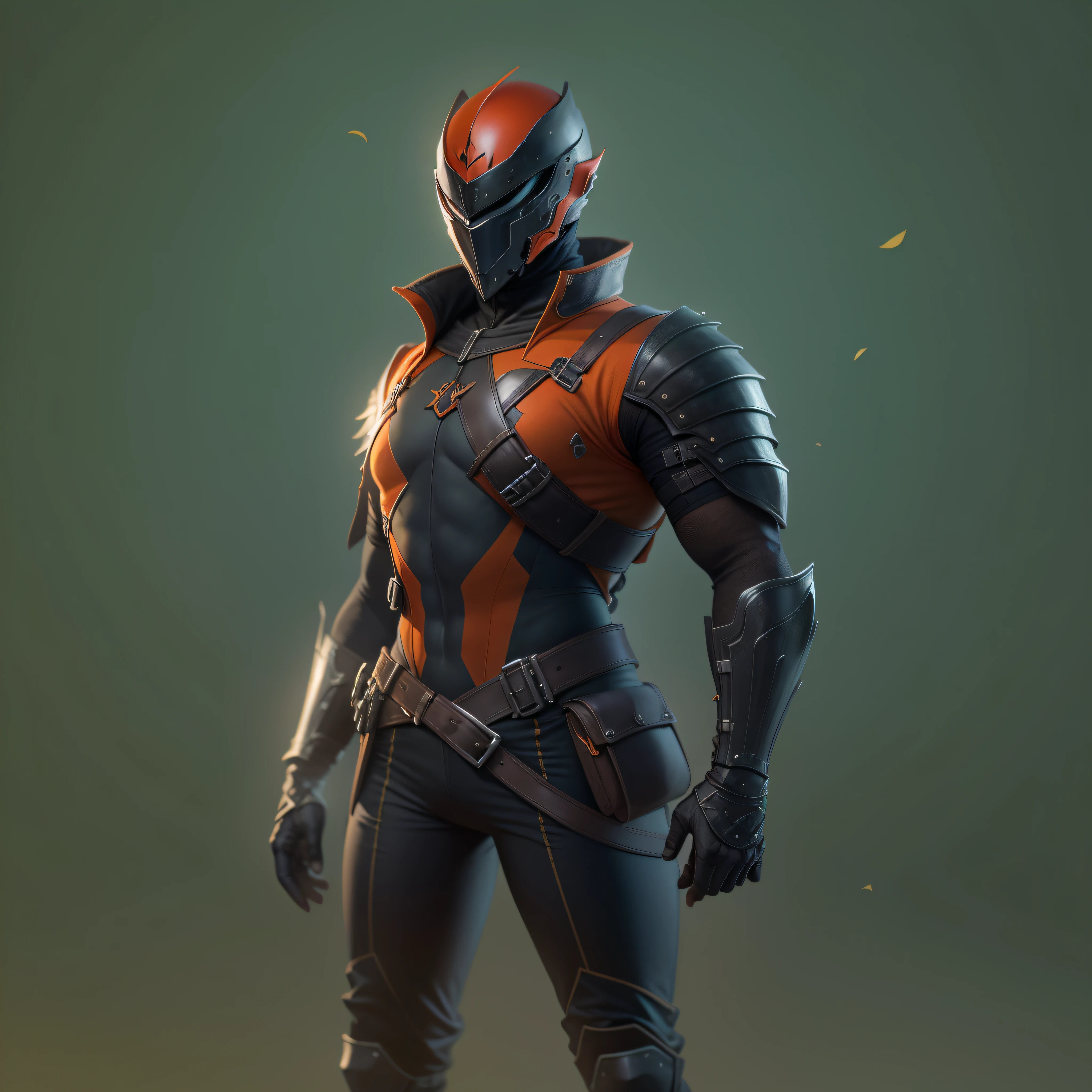 Personagem valorant ,cabelo vermelho, armadura preta fosca, sem capacete, foto 4k de corpo inteiro, bem detalhado , usando armadura e fone de ouvido