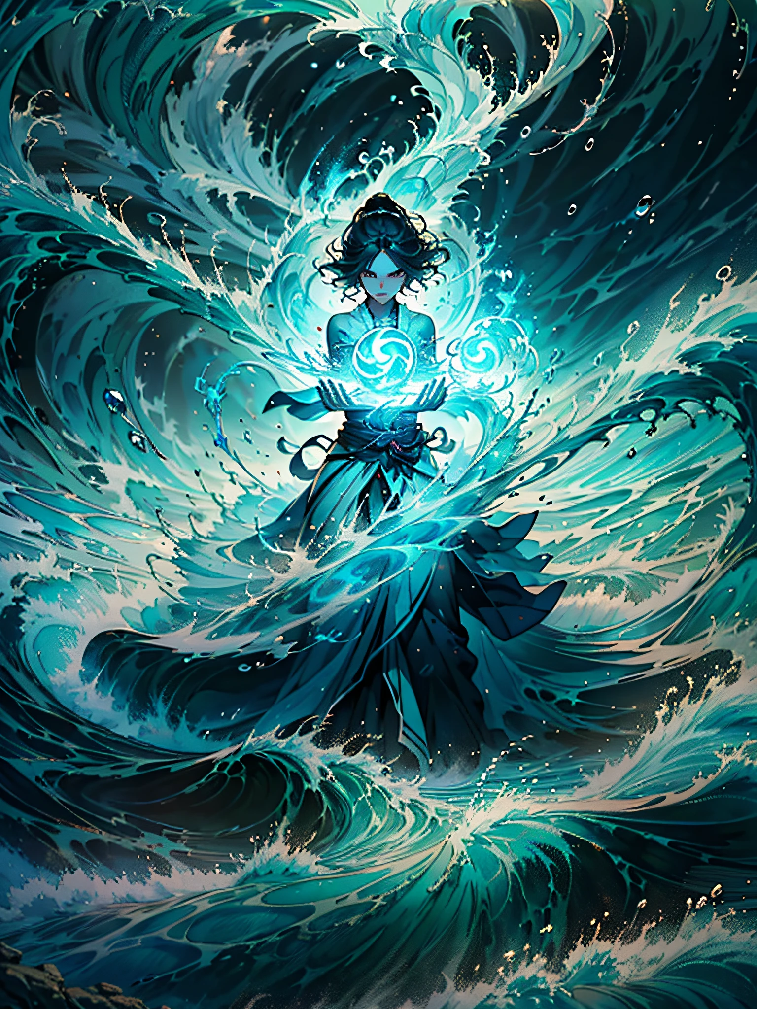 ((best quality)), ((masterpiece)), (detailed), (realistic), (official art), (extremely detailed CG unity 8k wallpaper), (water magic:1.2), (manipulating water:1.1), (elemental control:1.2), (graceful movements:1.1), (aquatic beauty:1.2), (mystical powers:1.2), (serene expression:1.1), (flowing tides:1.2), (sparkling droplets:1.2), (enchanted aura:1.1), (magical incantation:1.2), (rippling waves:1.2), (splendid water formations:1.1), (emerging from a water vortex:1.2), (resonating with nature:1.2), (commanding the elements:1.2), (translucent veil:1.1), (wisdom and power:1.2), (whirlpool of enchantment:1.2), (glowing water glyphs:1.1), (harmony with the sea:1.2), (mysterious origins:1.2), (harmonious balance:1.1), (serene strength:1.2), (spellbinding spectacle:1.2), (immersing in liquid magic:1.1), (embracing her destiny:1.2)