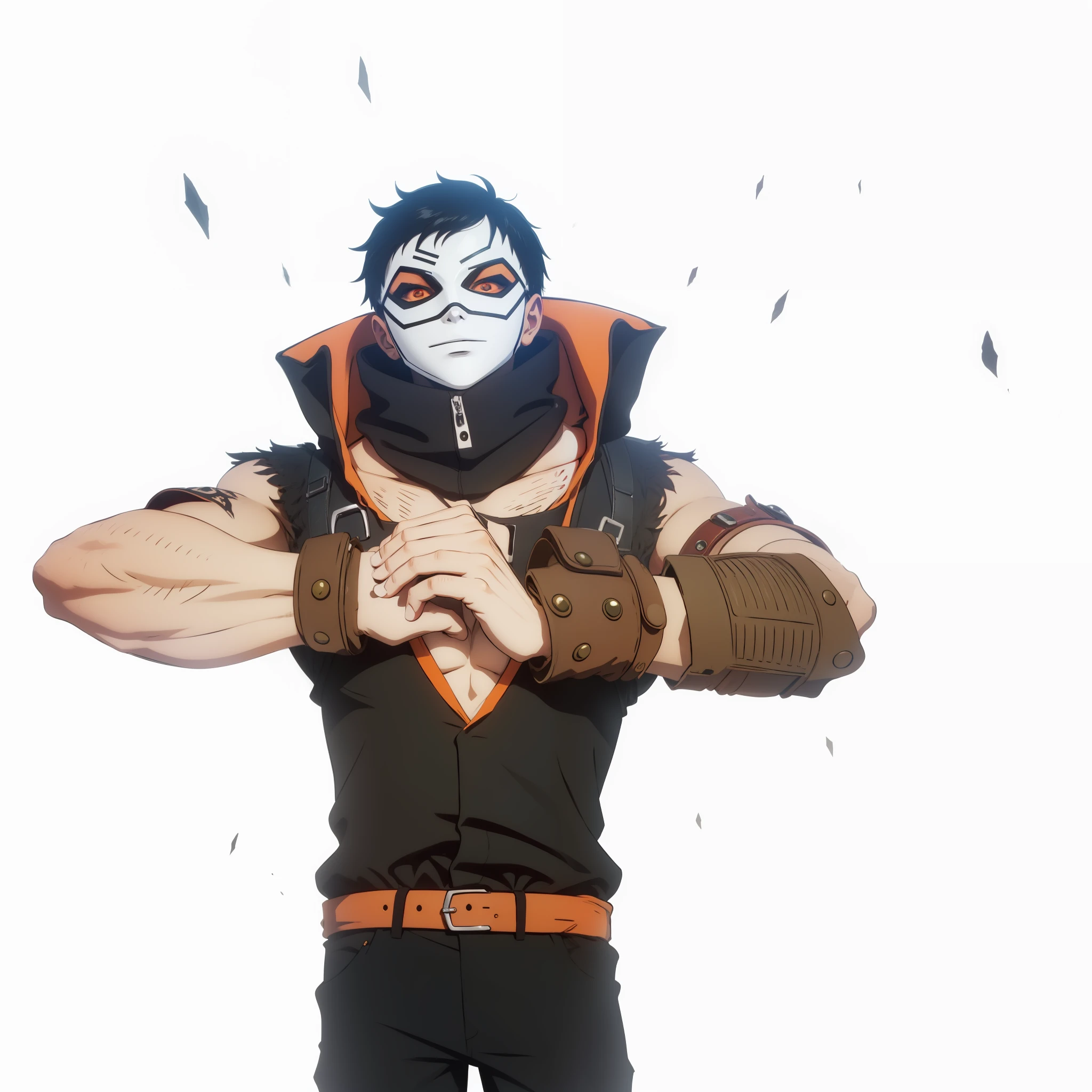 Mask, detailed mask, orange eyes, hand and finger detailed