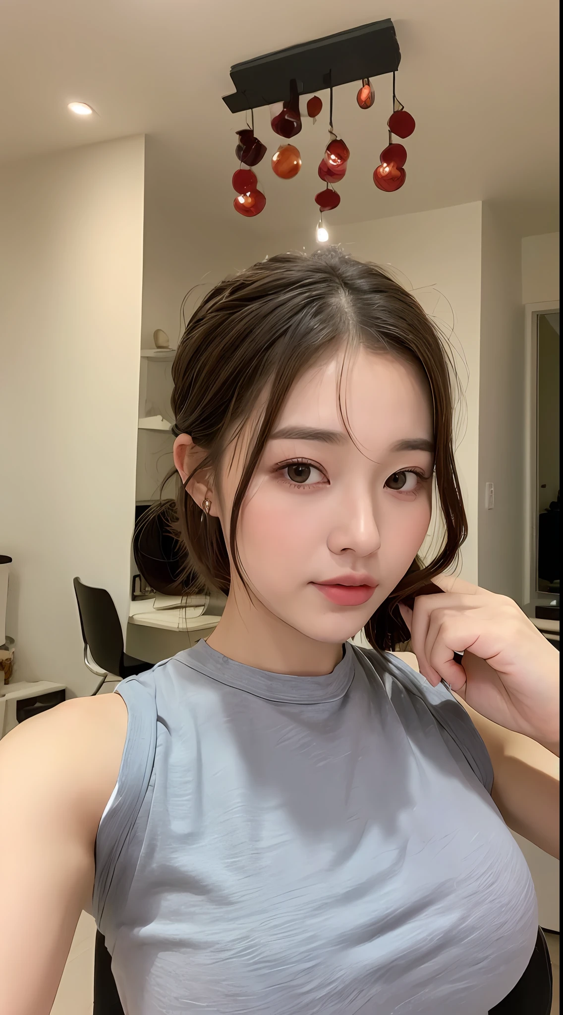 ((Best Picture Quality, 8k, tmasterpiece:1.3)), 1girl, Beautiful woman with slender abs:1.3, (Casual hairstyle, No leakage of large breasts:1.2), shift dresses:1.1, Ultra-fine face, A detailed eye, 二重まぶた，sad，Home，teardrop