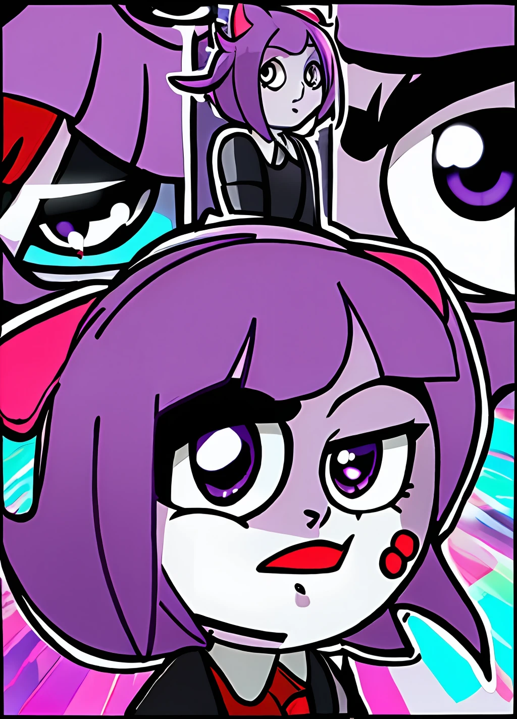 Purple bat animation big hair 6 eyes